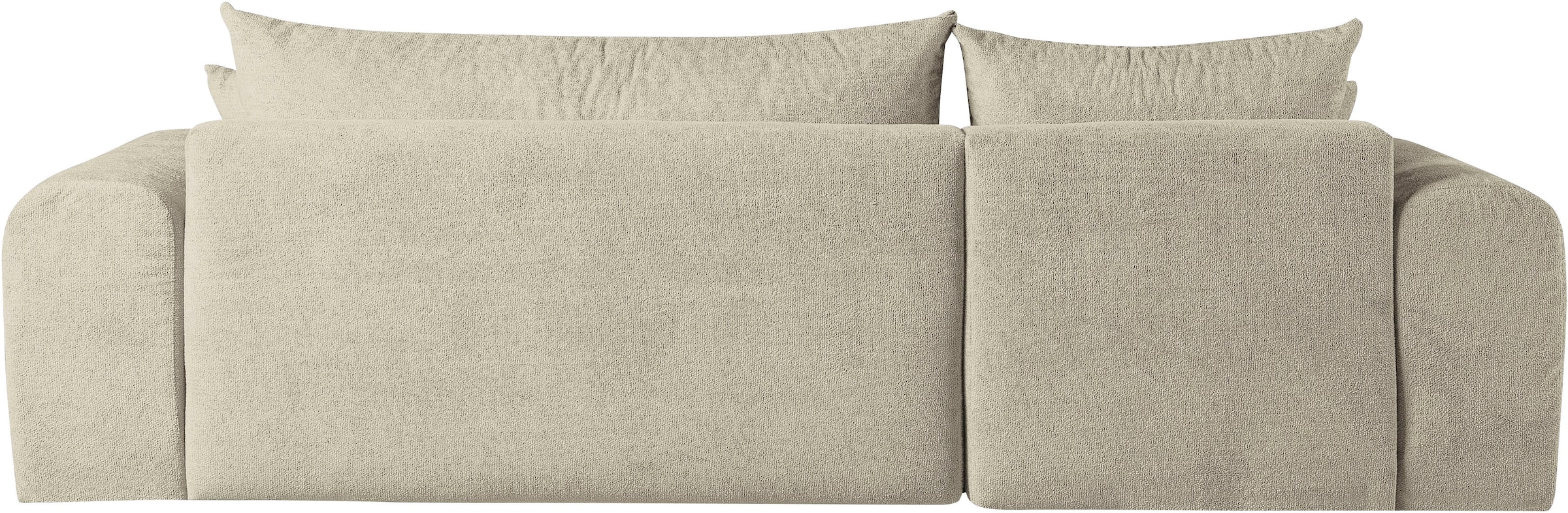 WERK2 Ecksofa »Ewela 265 x 145 cm organisches Design & Komfort, mit Bett & Bettkasten« Bouclé, L-Form, Schlaffunktion, Bettkasten