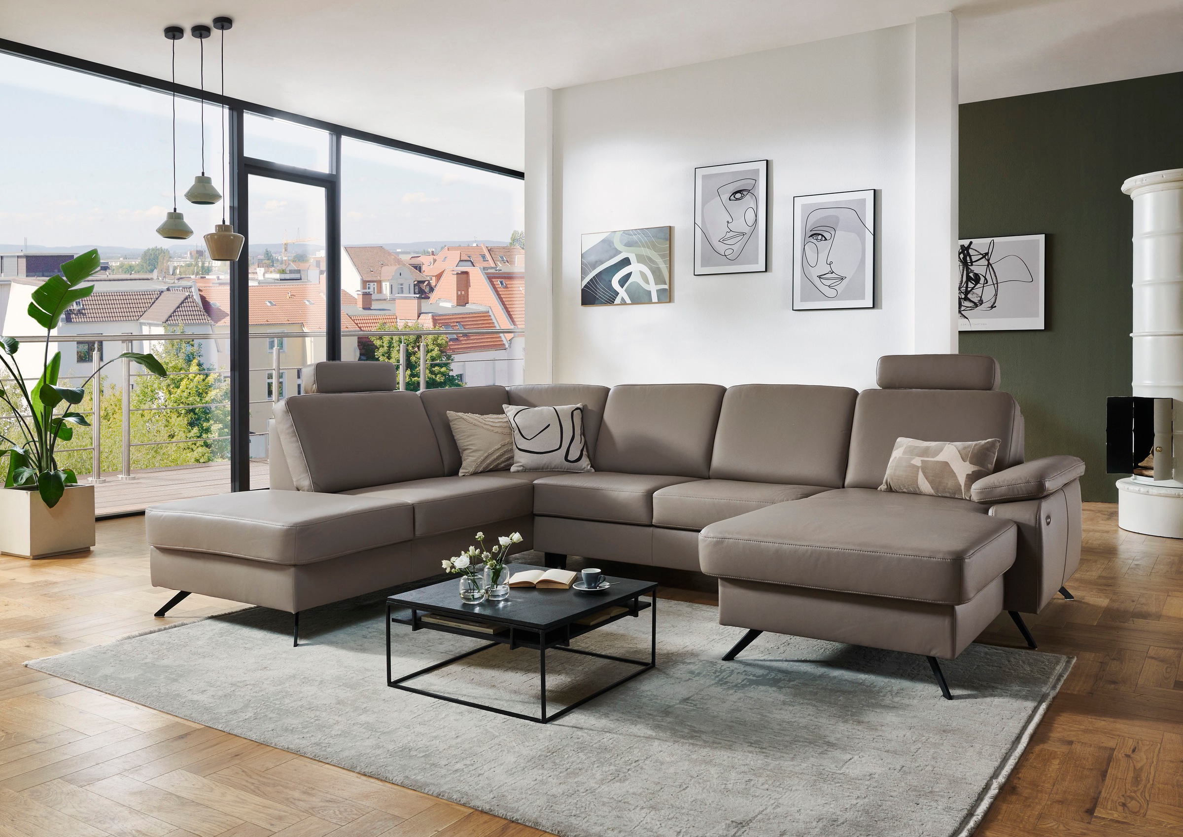 Die PlanBar Wohnlandschaft "PN-EM15047 U-Form, mit Kopfstützen", Echtleder, günstig online kaufen