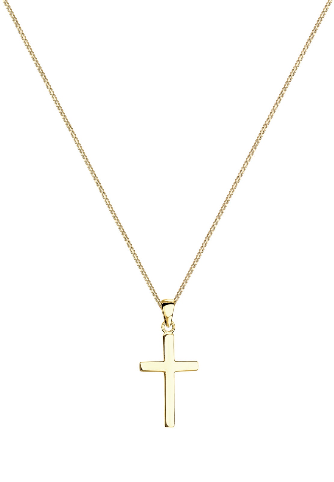 Elli Premium Kette mit Anhänger »Kreuz Konfirmation Kommunion Glaube 375 Gelbgold«