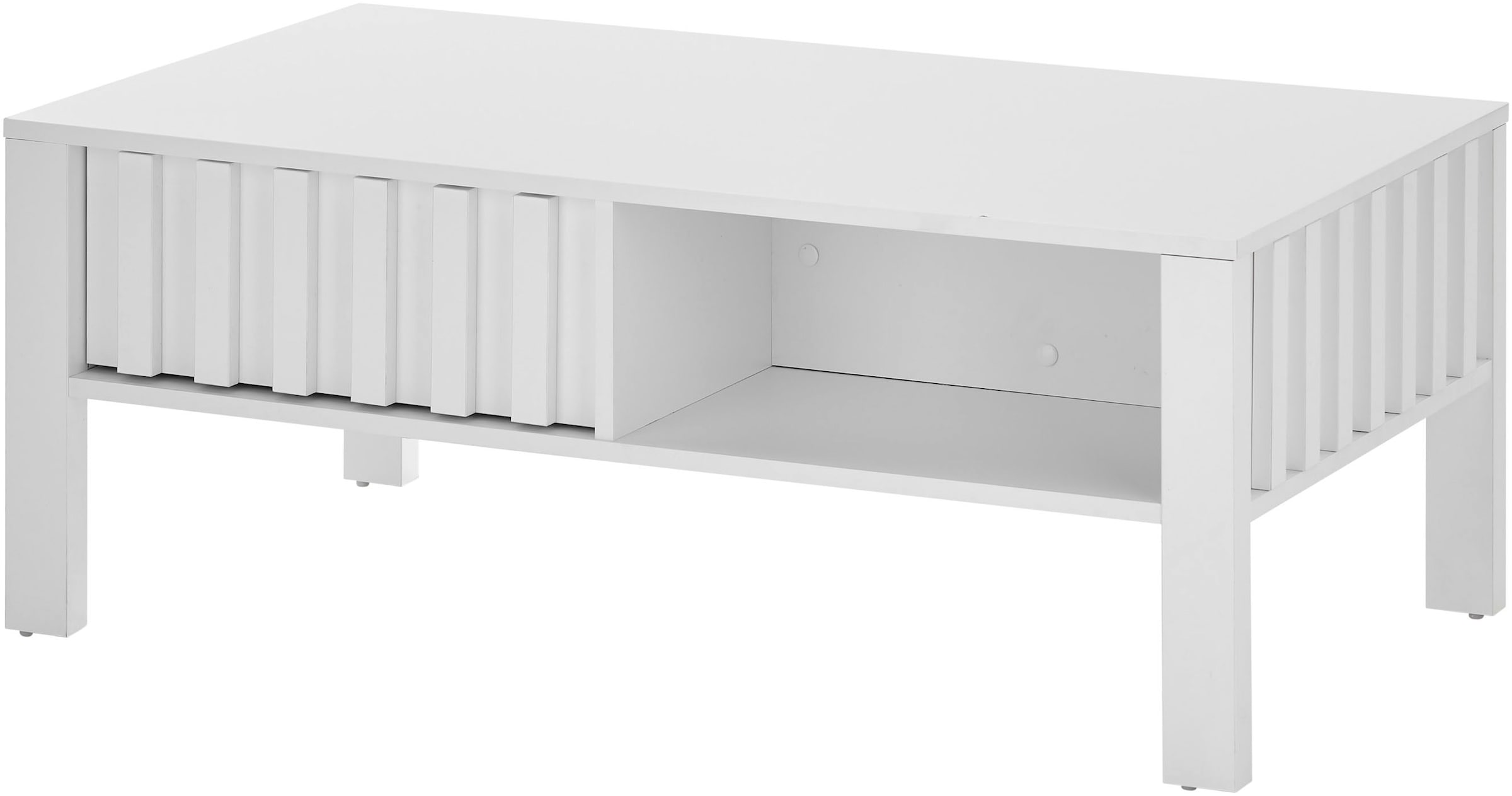 Stolkom Couchtisch »Mao weiß matt, Wohnzimmertisch, BxHxT 108x42,5x60 cm«, Lamellen Optik, 1 Schublade und 1 offenes Fach