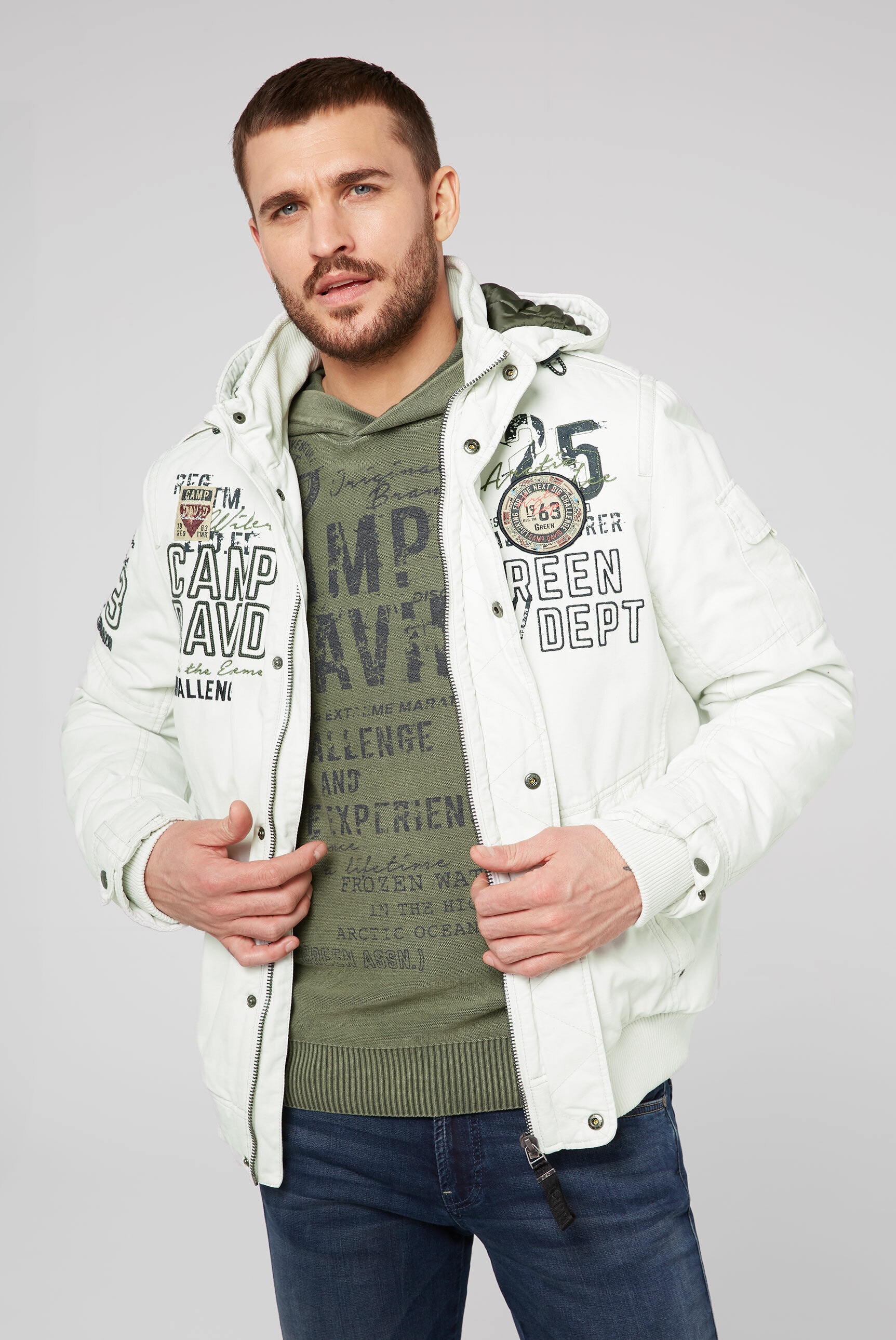CAMP DAVID Winterjacke, mit Kapuze, mit verstellbaren Druckknopfriegeln am Saum