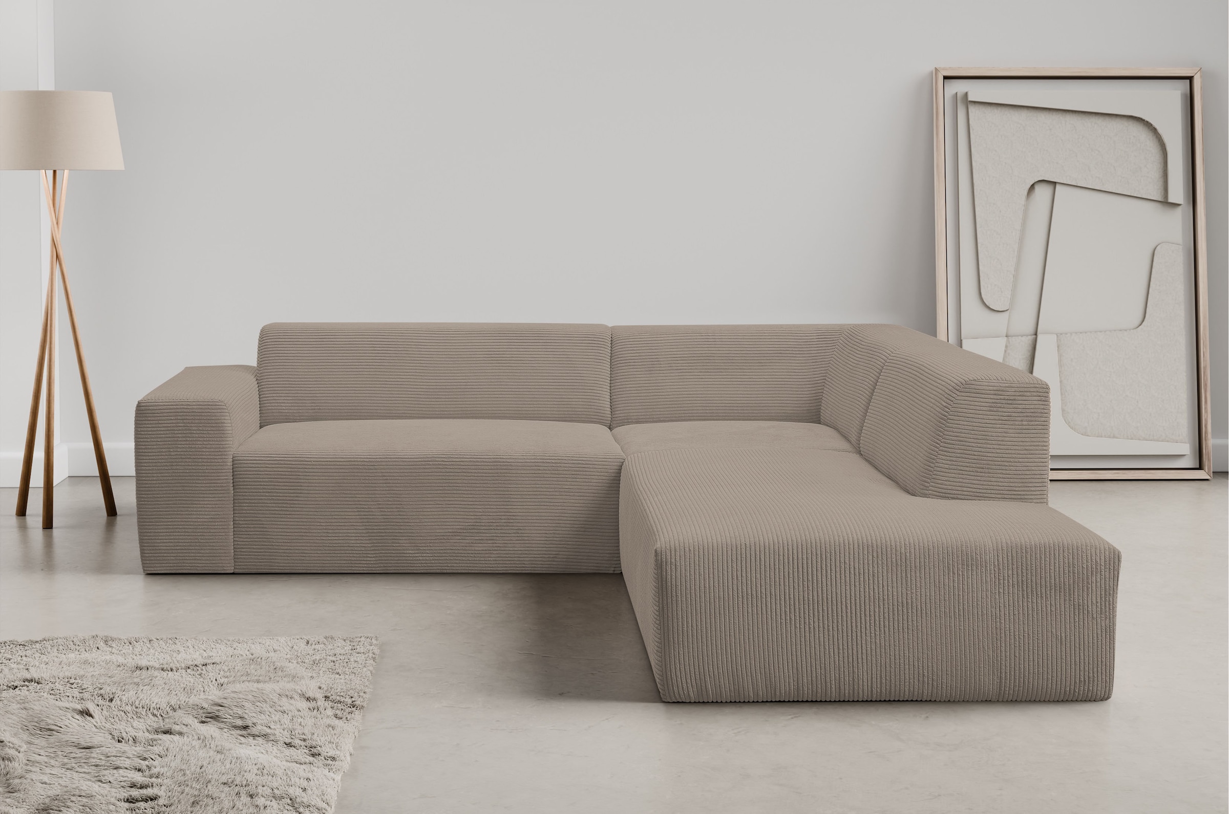 WERK2 Ecksofa »Zeus-M 251 cm breit, 262 cm tief, tolles Sofa, L-Form« Curvy Trend Garnitur, urbane Optik, komfortable Wellenunterfederung