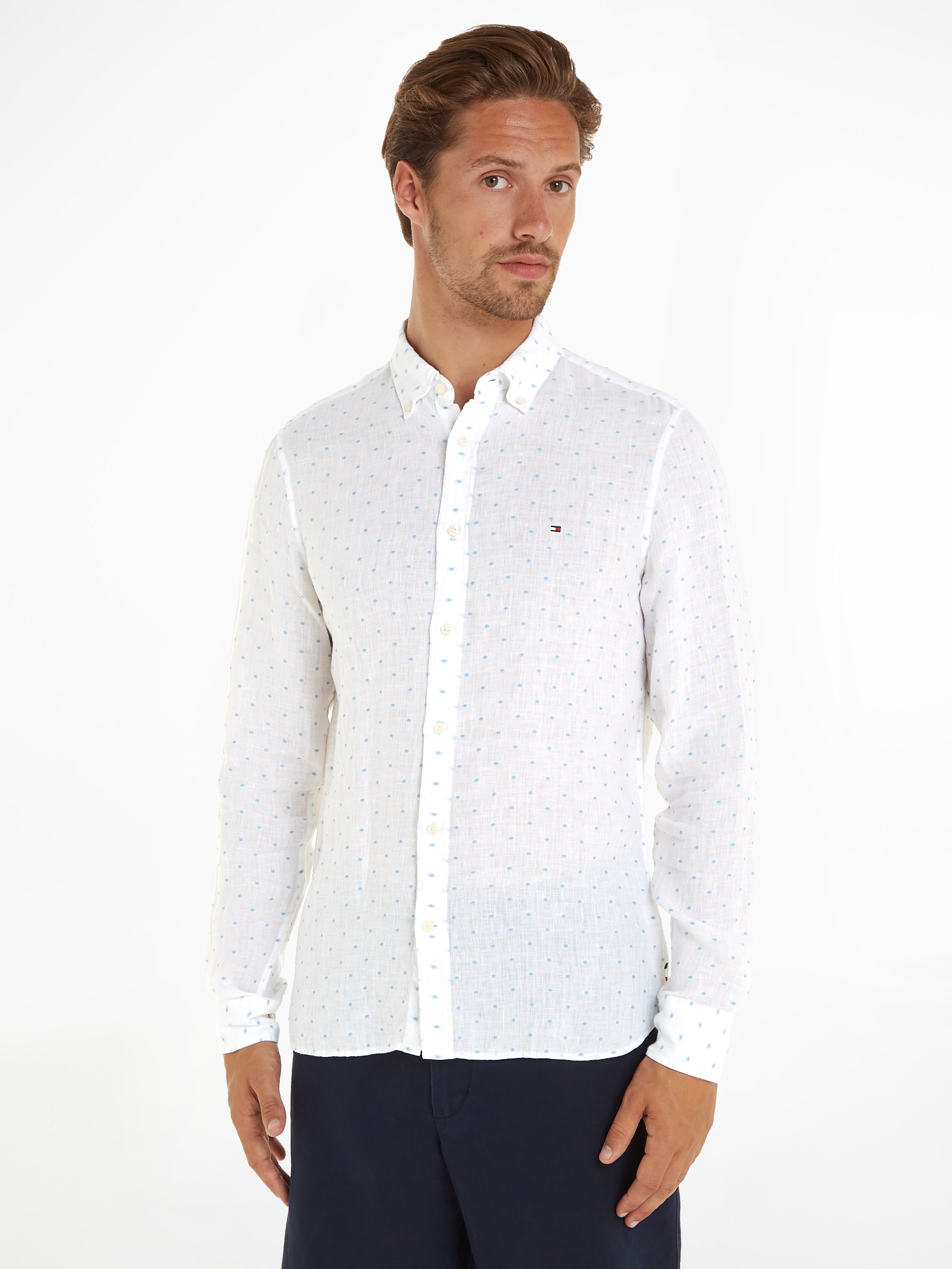 TOMMY HILFIGER Langarmhemd »LINEN FIL COUPE SF SHIRT«, modisch gepunktet