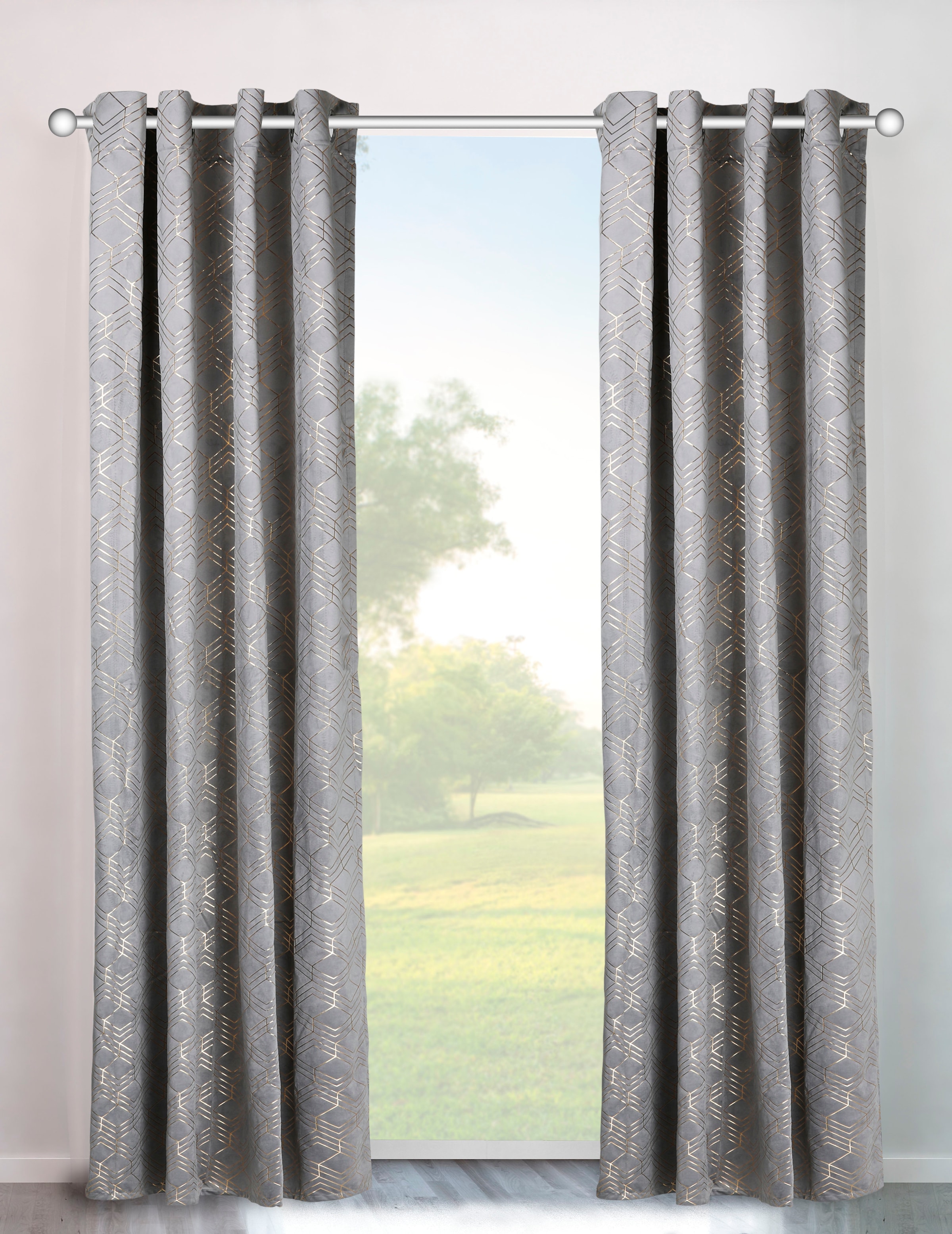 MY HOME Vorhang »Velvet Foil« Ösen 2 Stk. tlg. Samt grau Obermaterial: 100% Polyester 225 cm