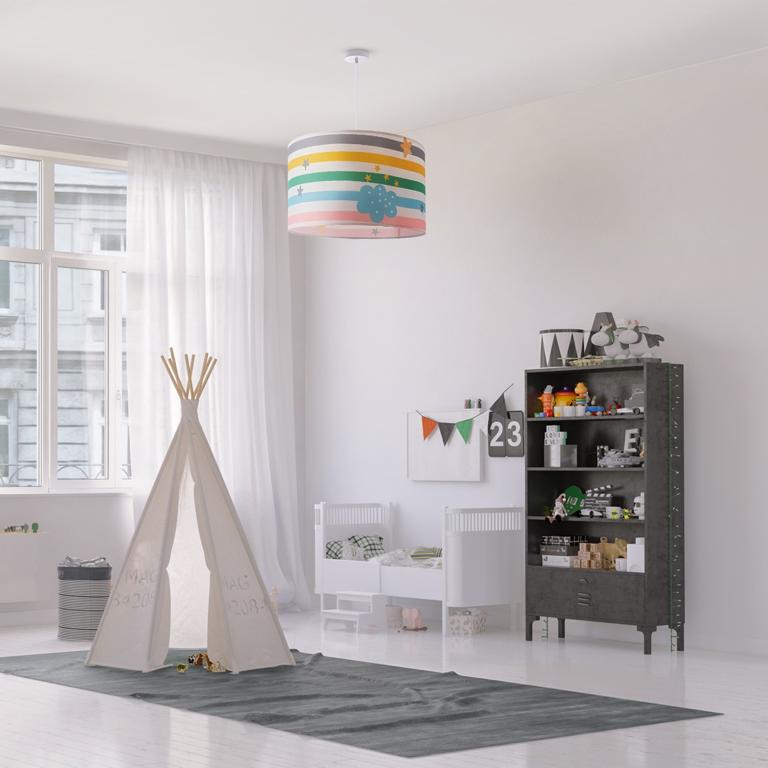 Paco Home Pendelleuchte »Tweet 462«, 1 flammig, Leuchtmittel E27 | ohne Leuchtmittel, Lampe Kinderzimmer Babyzimmer Deckenlampe Streifen Regenbogen E27