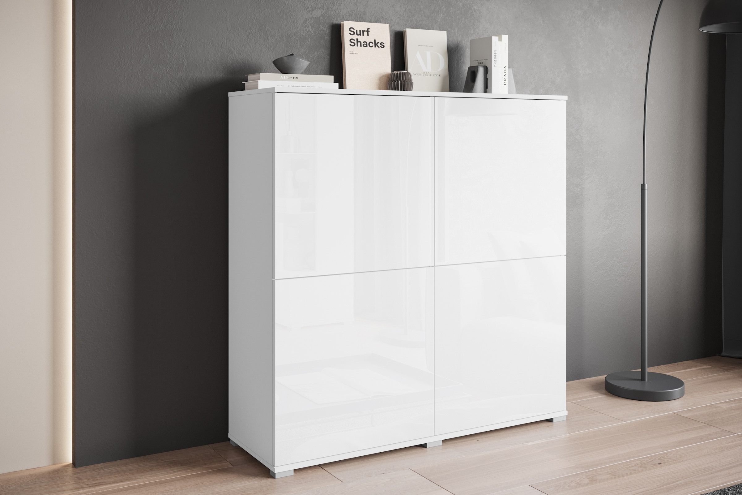 INOSIGN Highboard »Kenia, moderne grifflose Hochkommode mit 4 Türen, Breite 120 cm«, (1 St.), Push-to-Open-Fronten, höhenverstellbaren Einlegeböden