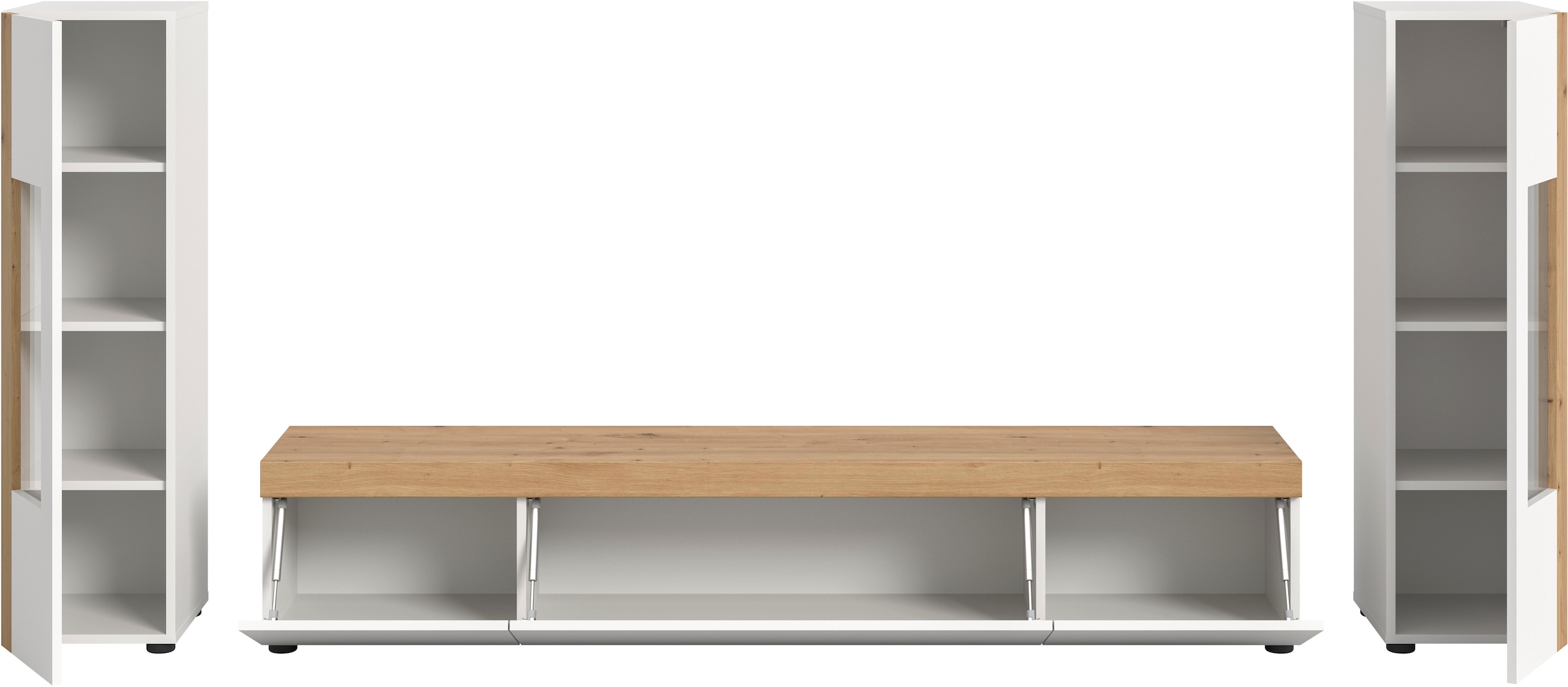 INOSIGN Wohnwand »Svala, Breite 180 cm, Wohnkombination«, (Set, 3 St.), stehend u. hängend montierbar, Vitrinenschränke, Lowboard