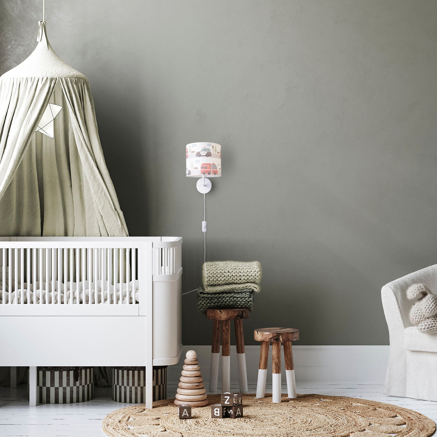 Paco Home Wandleuchte »Luca Capri«, Leuchtmittel E14 | ohne Leuchtmittel, Kinderzimmer Wandleuchte Kinderlampe Innen Mit Auto Straße Feuerwehr