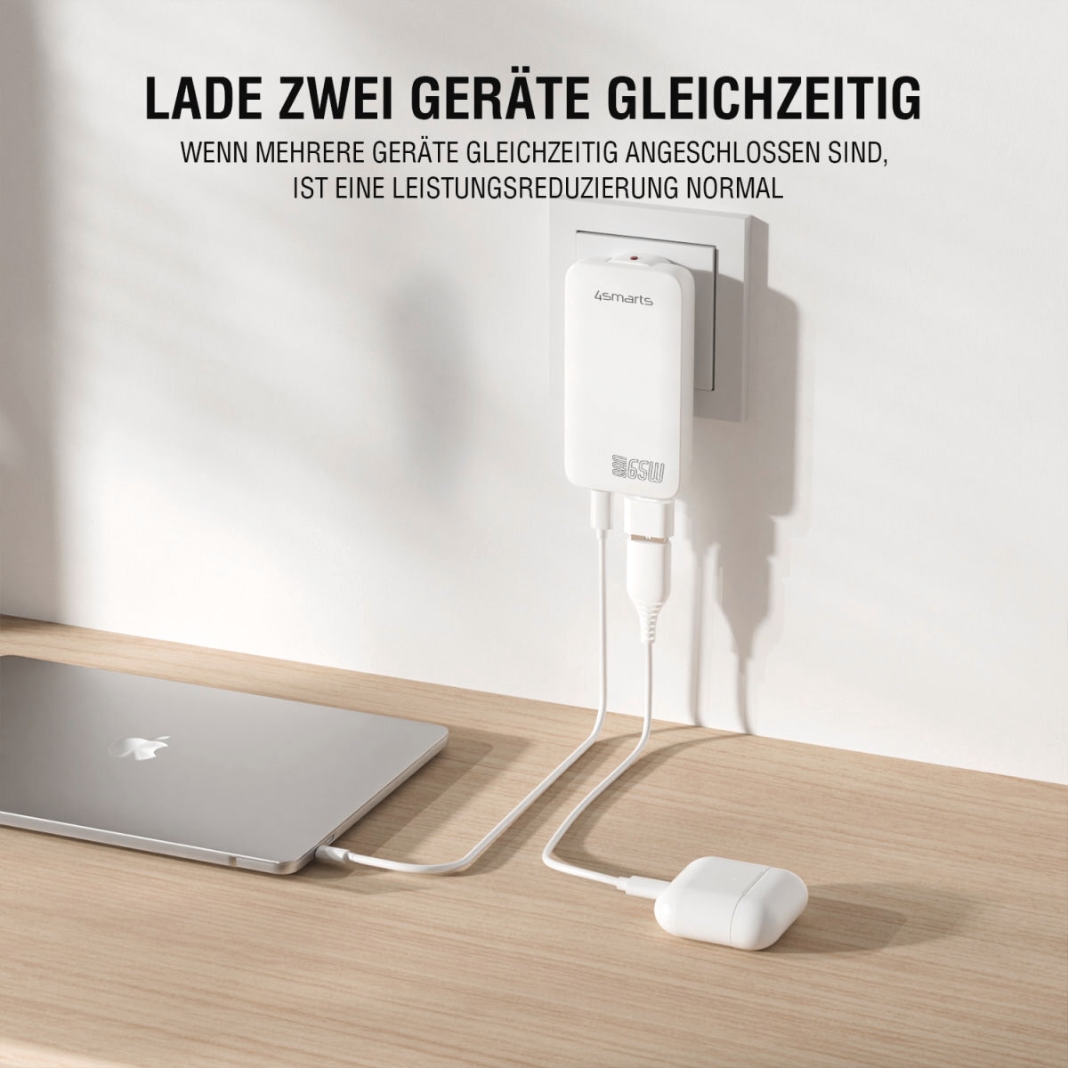 4smarts USB-Ladegerät »FlatPlug Slim Dual 65W GaN 2x USB-C« extrem flaches Design