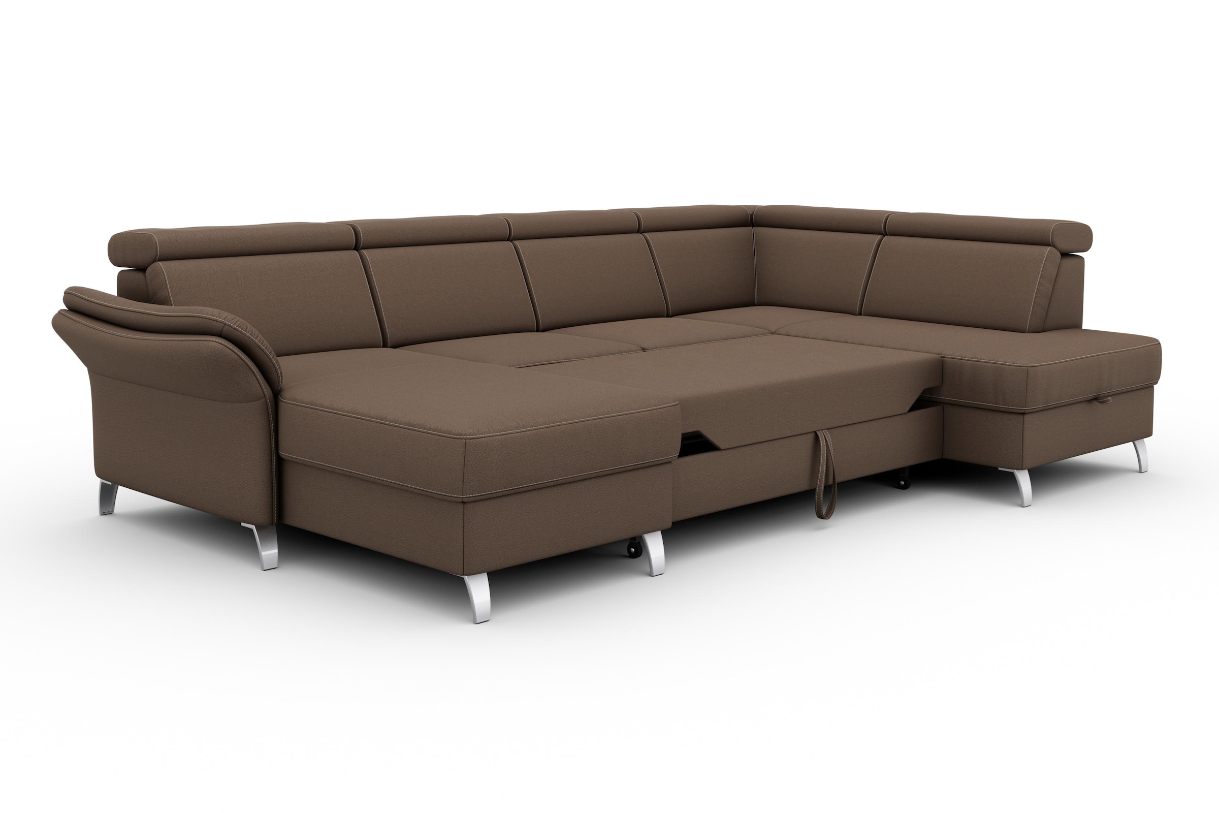sit&more Wohnlandschaft »Vincenzo U-Form«, inklusive Kopfteilverstellung, wahlweise mit Bettfunktion, Bettkasten
