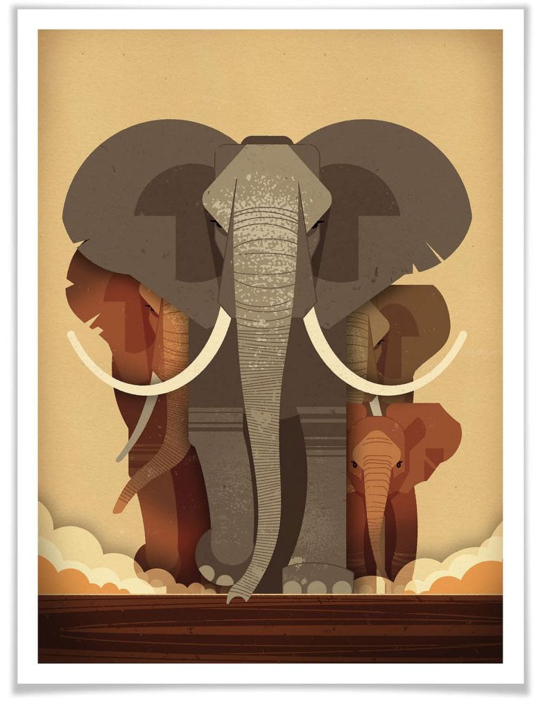 Wall-Art Poster »Elephants«, Elefanten, (1 St.), Poster ohne Bilderrahmen günstig online kaufen