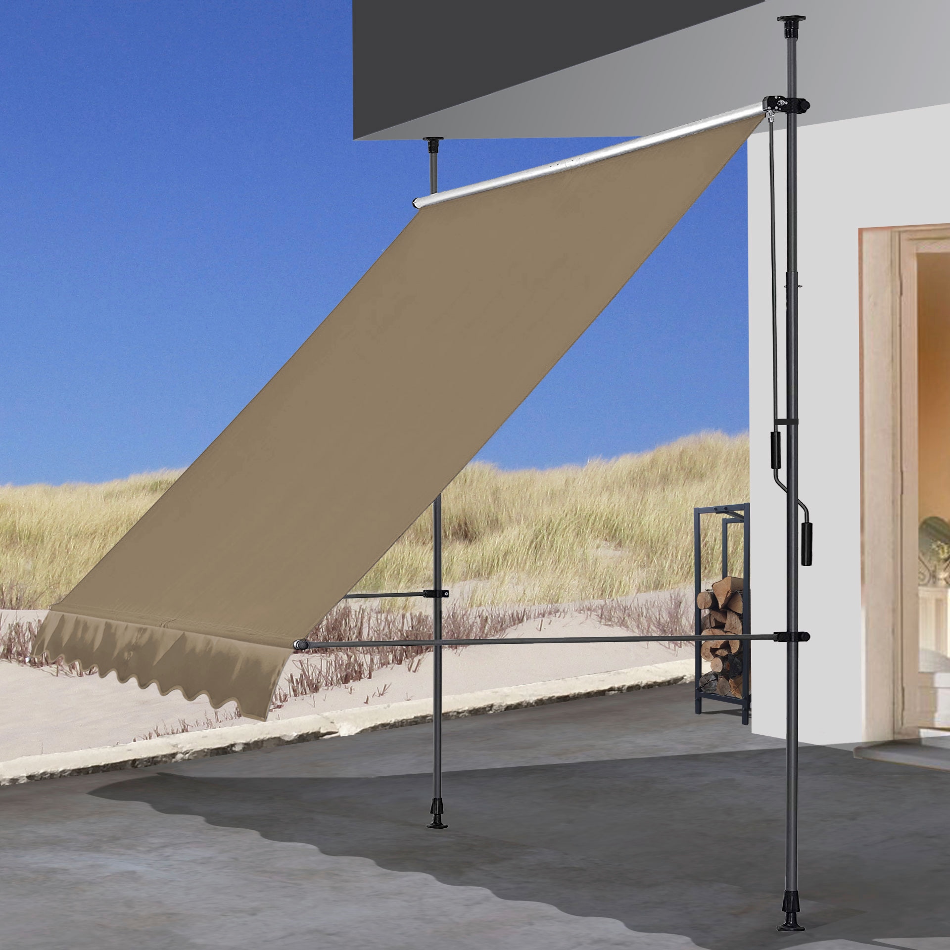 Quick Star Klemm-Senkrechtmarkise, 200 cm Breite, 130 cm Ausfall, Neigungswinkel verstellbar