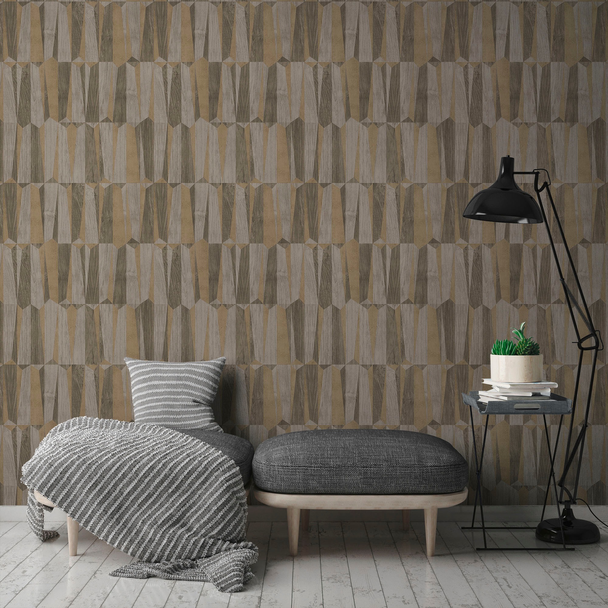 A.S. Création Vliestapete »Nara Grafisch« abstrakt | gemustert | leicht glänzend leicht strukturiert Holzoptik Ethno Tapeten Wohnzimmer Schlafzimmer Küche Flur Design Büro