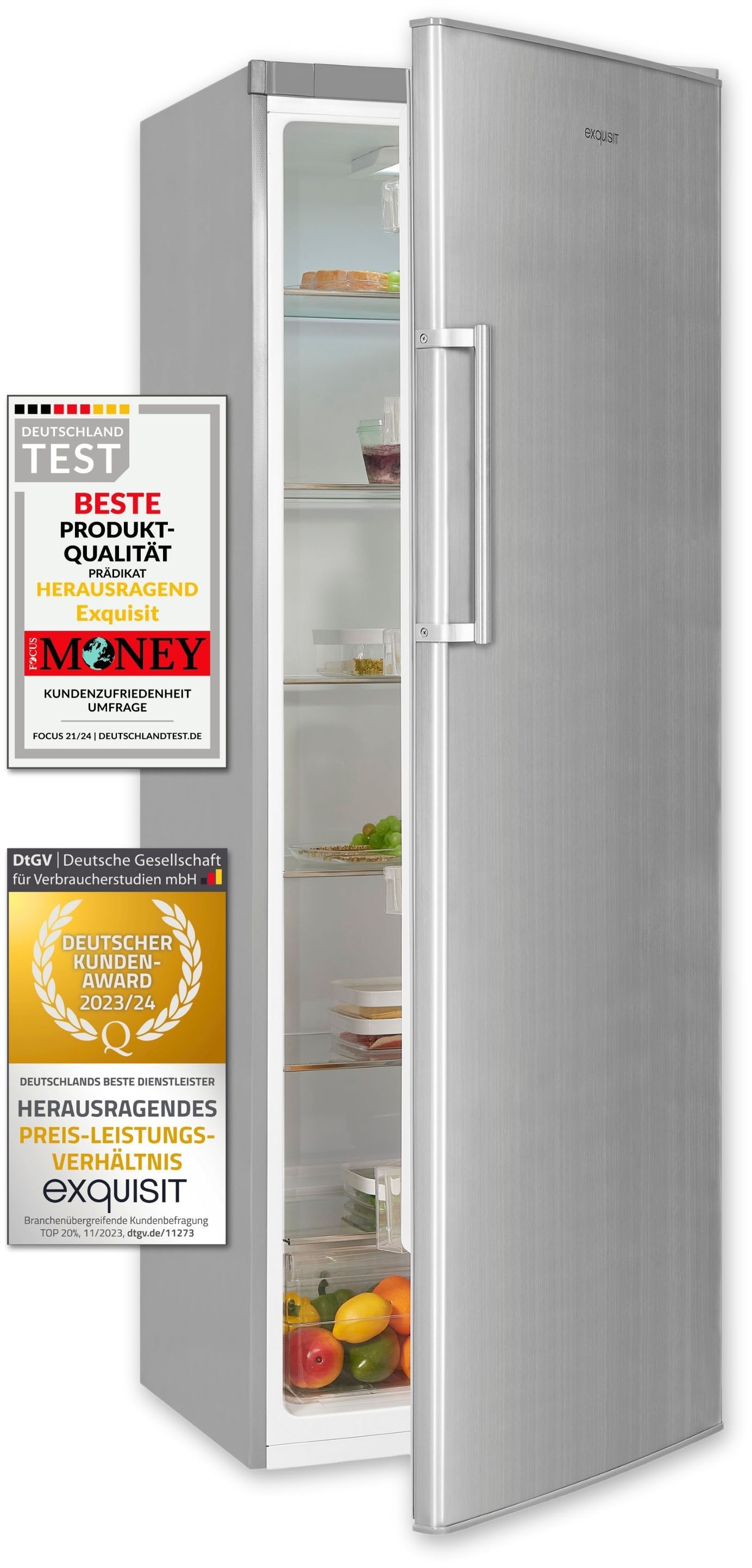 exquisit Vollraumkühlschrank »KS350-V-H-040D inoxlook«