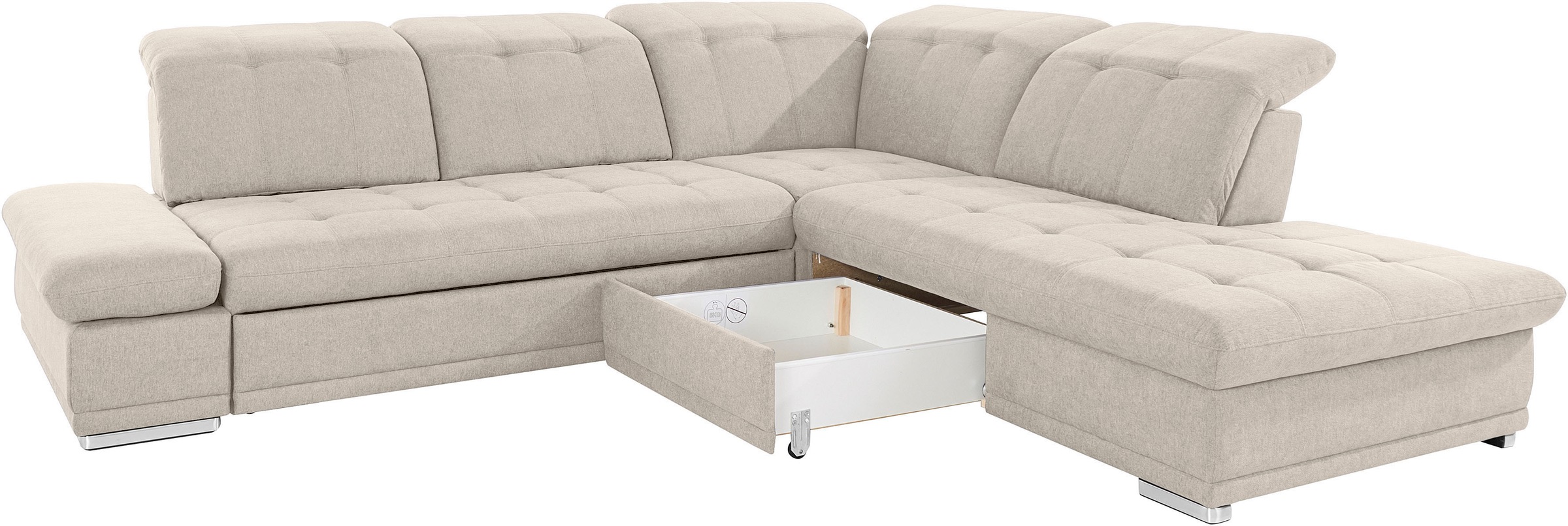 COTTA Ecksofa »Holiday L-Form mit Sitztiefen-, Armteil- und Kopfteilverstellung«, wahlweise mit Bettfunktion & Bettkasten