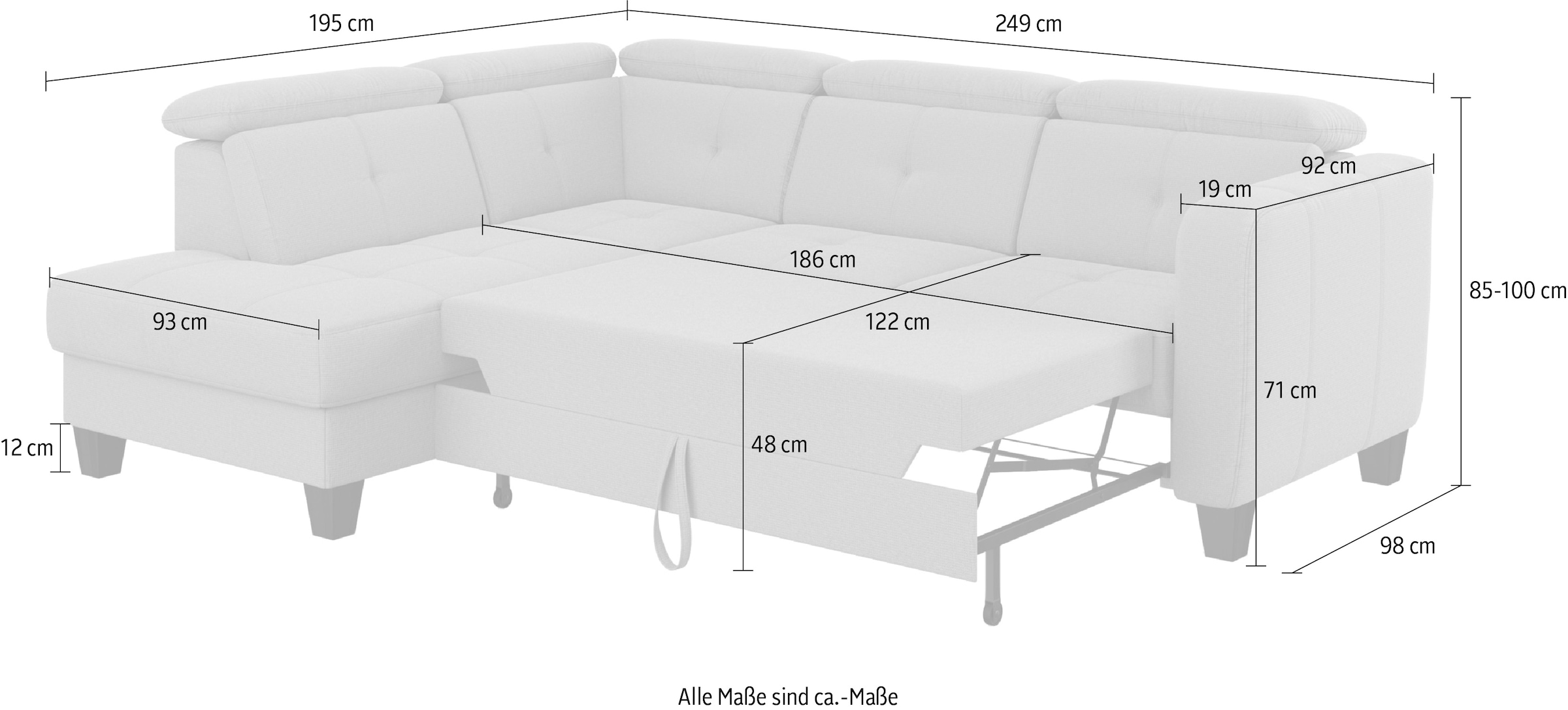 sit&more Ecksofa »Belluci L-Form«, inklusive Federkern, wahlweise mit Bettfunktion und Bettkasten