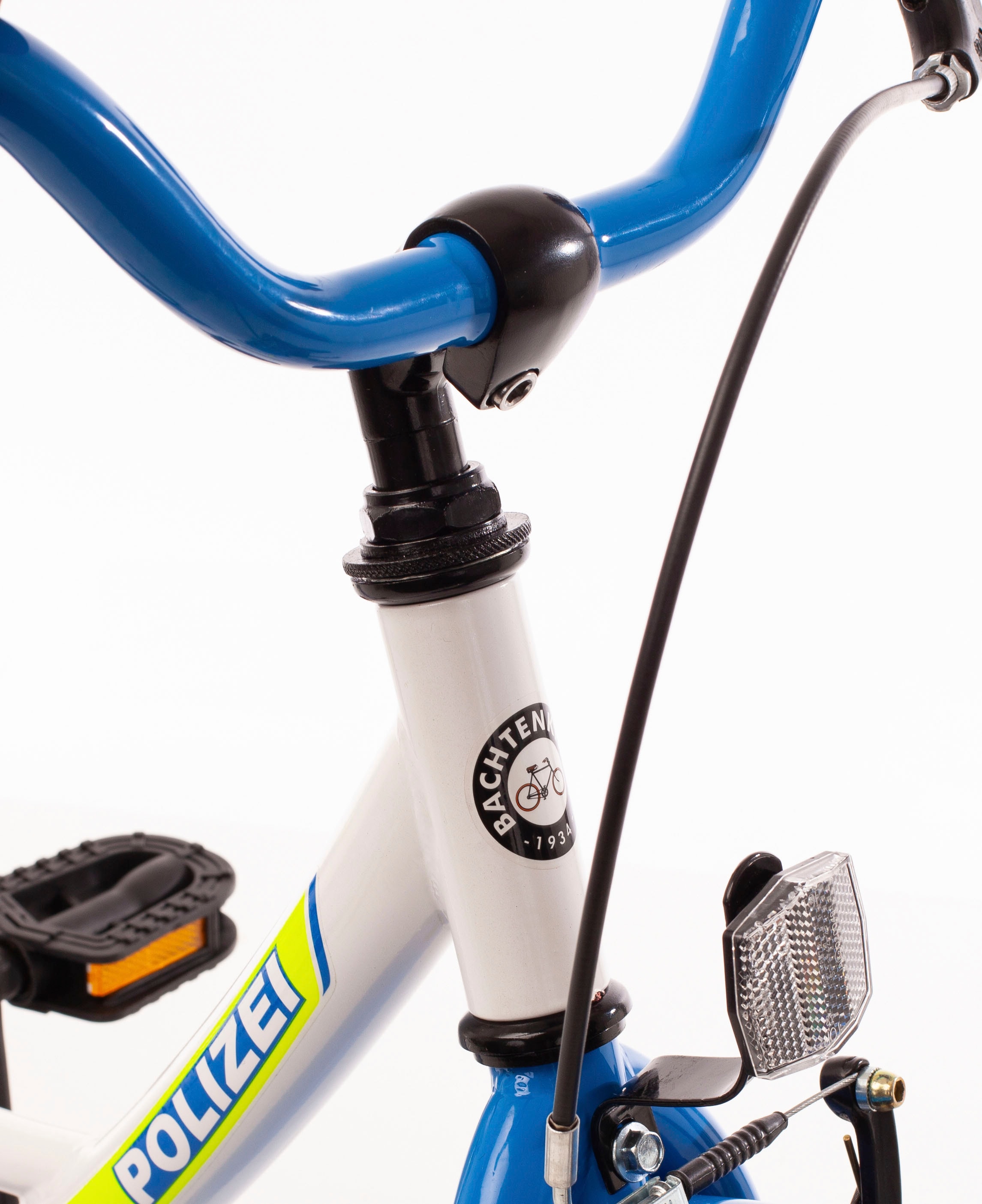 Bachtenkirch Kinderfahrrad »Kinderfahrrad "POLIZEI" kristall-weiß/blau/neon«, 1 Gang, ohne Schaltung