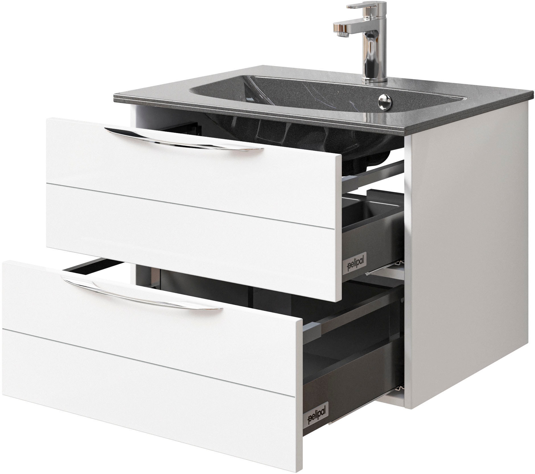 Saphir Waschtisch »Serie 6025 Mineralmarmor-Waschtisch mit Unterschrank, 67 cm breit«, Waschplatz mit 2 Schubladen, hängend, verschiedene Ausführungen