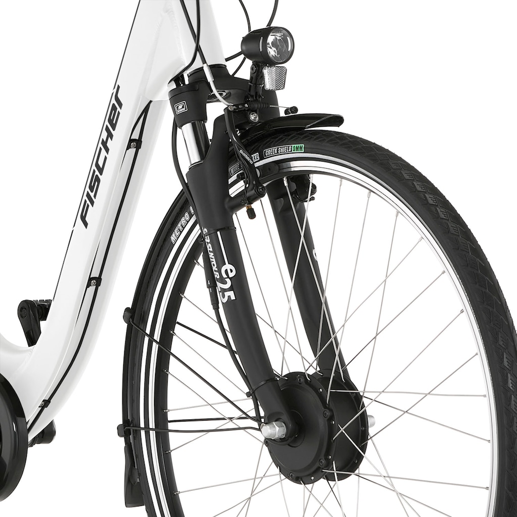 FISCHER Fahrrad E-Bike »CITA ECU 2200 418«, 7 Gang, Shimano, Nexus, Frontmotor 250 W, (mit Akku-Ladegerät-mit Beleuchtungsset-mit Fahrradschloss)