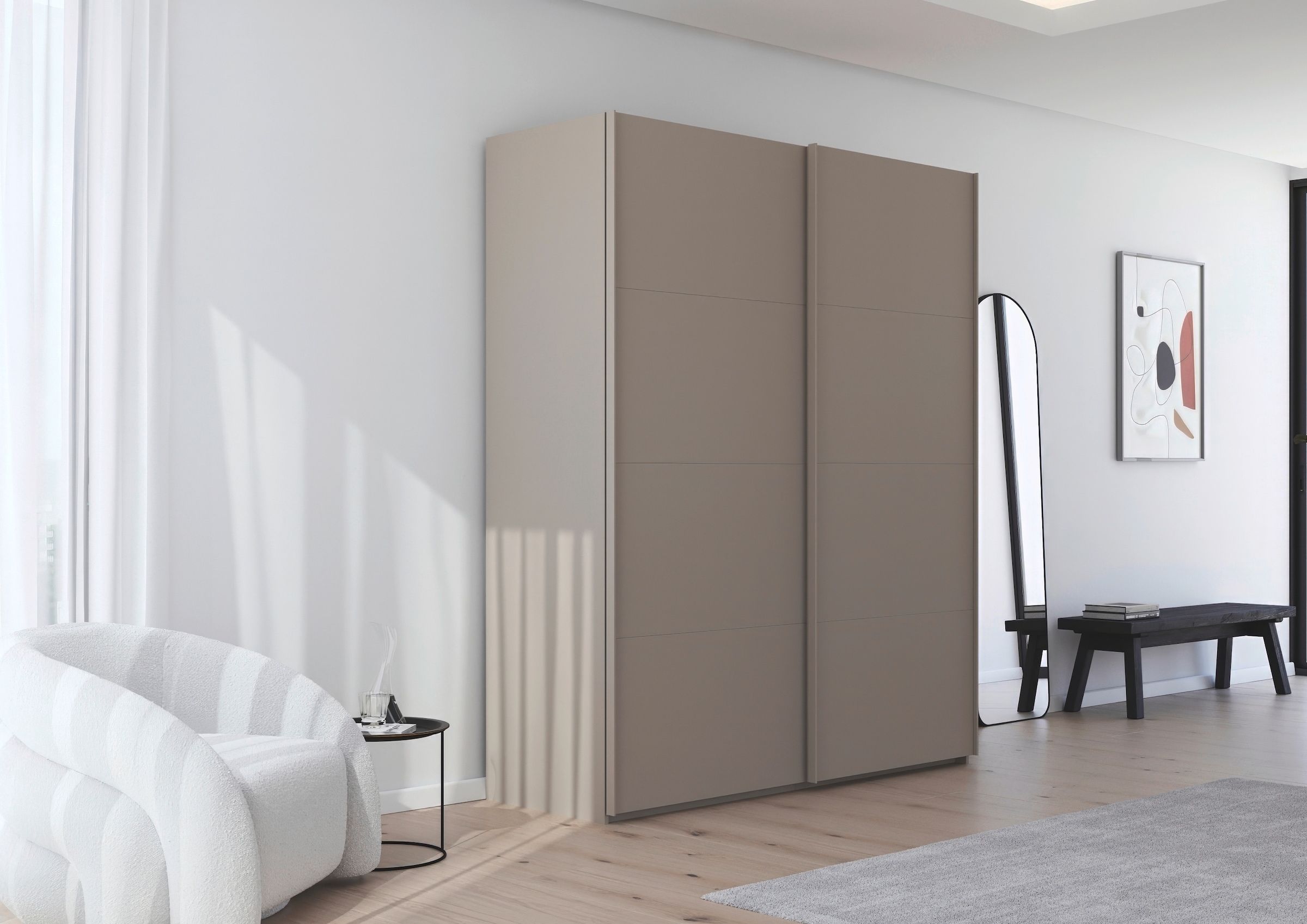 rauch Schwebetürenschrank »Kleiderschrank Schrank Garderobe Schlafzimmerschrank SCALE-FYRA«, edle viergeteilte Türen viele Farben und Griff-Farben MADE IN GERMANY