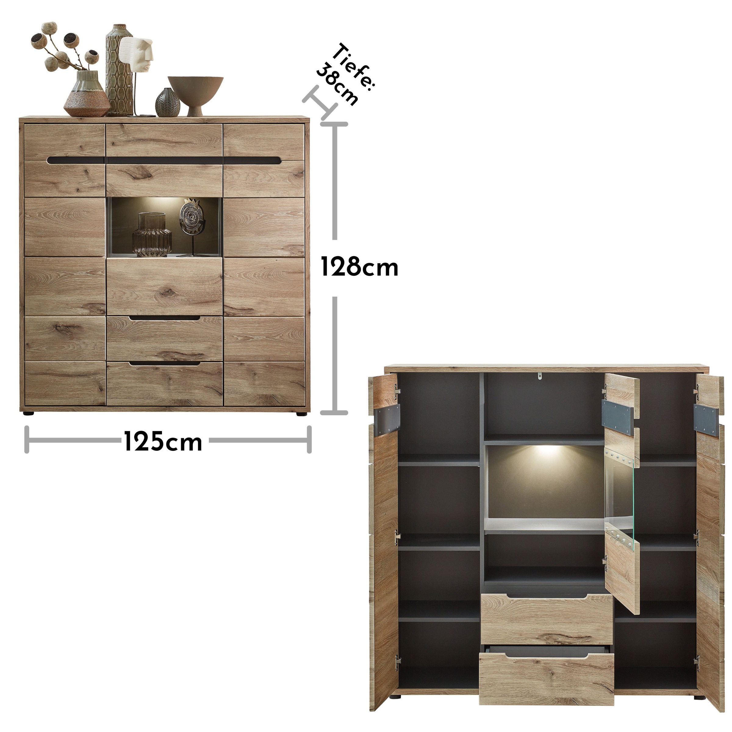 Innostyle Highboard »BELLANO«, Viking Oak Nature
