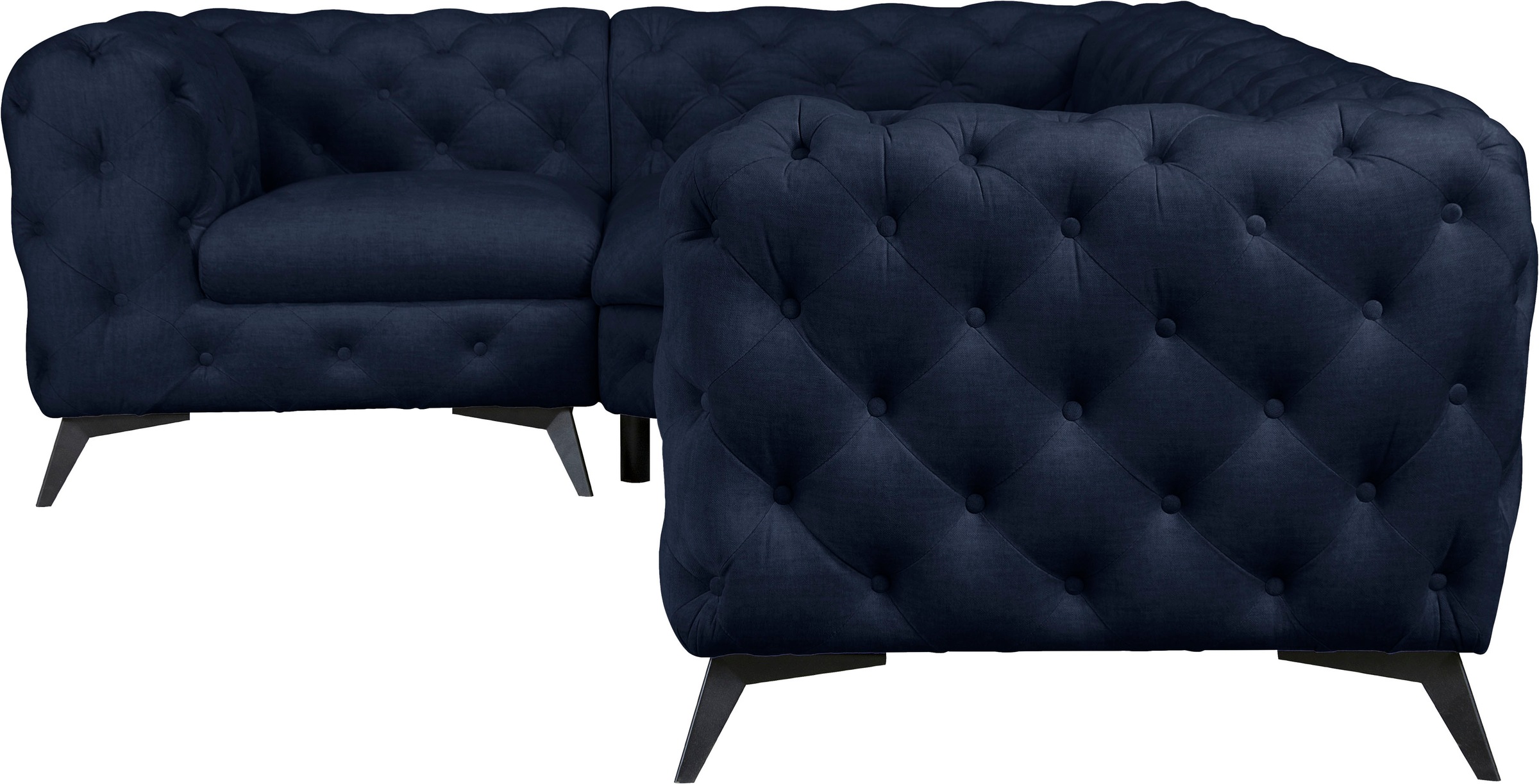Leonique Chesterfield-Sofa »Ecksofa GLYNIS L-Form mit Wellenunterfederung, Maße B/T/H 264/204/75cm«, aufwändige Knopfheftung, moderne Chesterfield Optik, Fußfarbe wählbar
