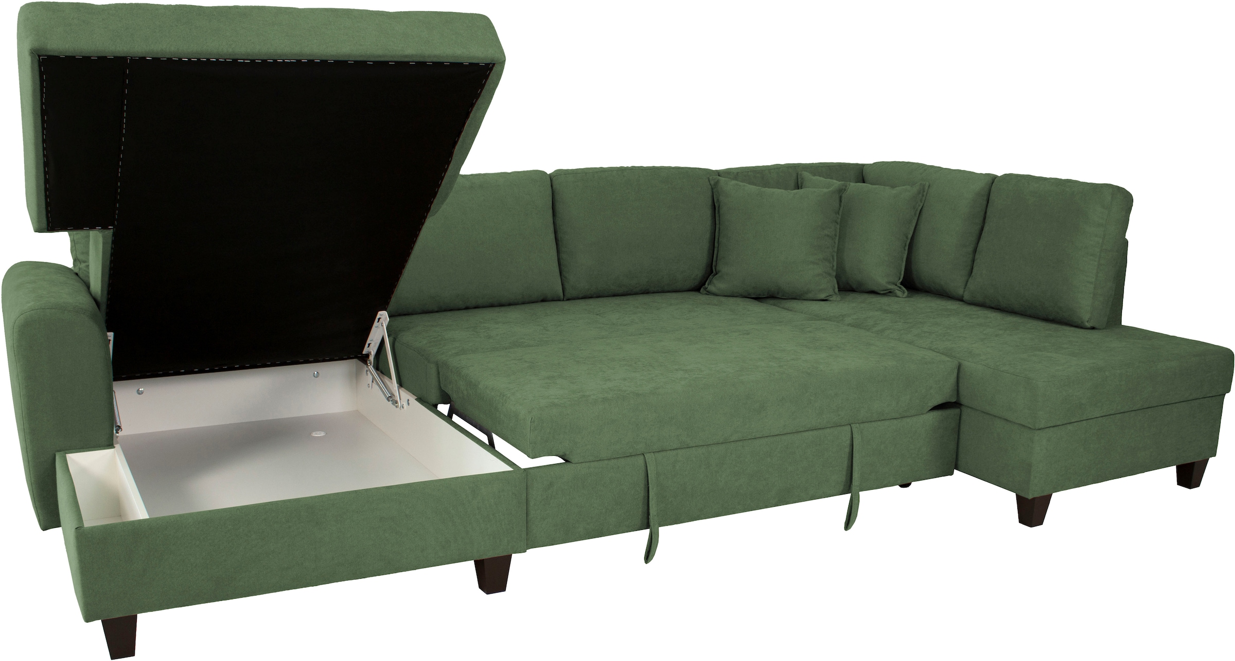 Trends by HG Wohnlandschaft »Moritz U-Form, B: 324 cm« mit Bettfunktion, Bettkasten & Zierkissen