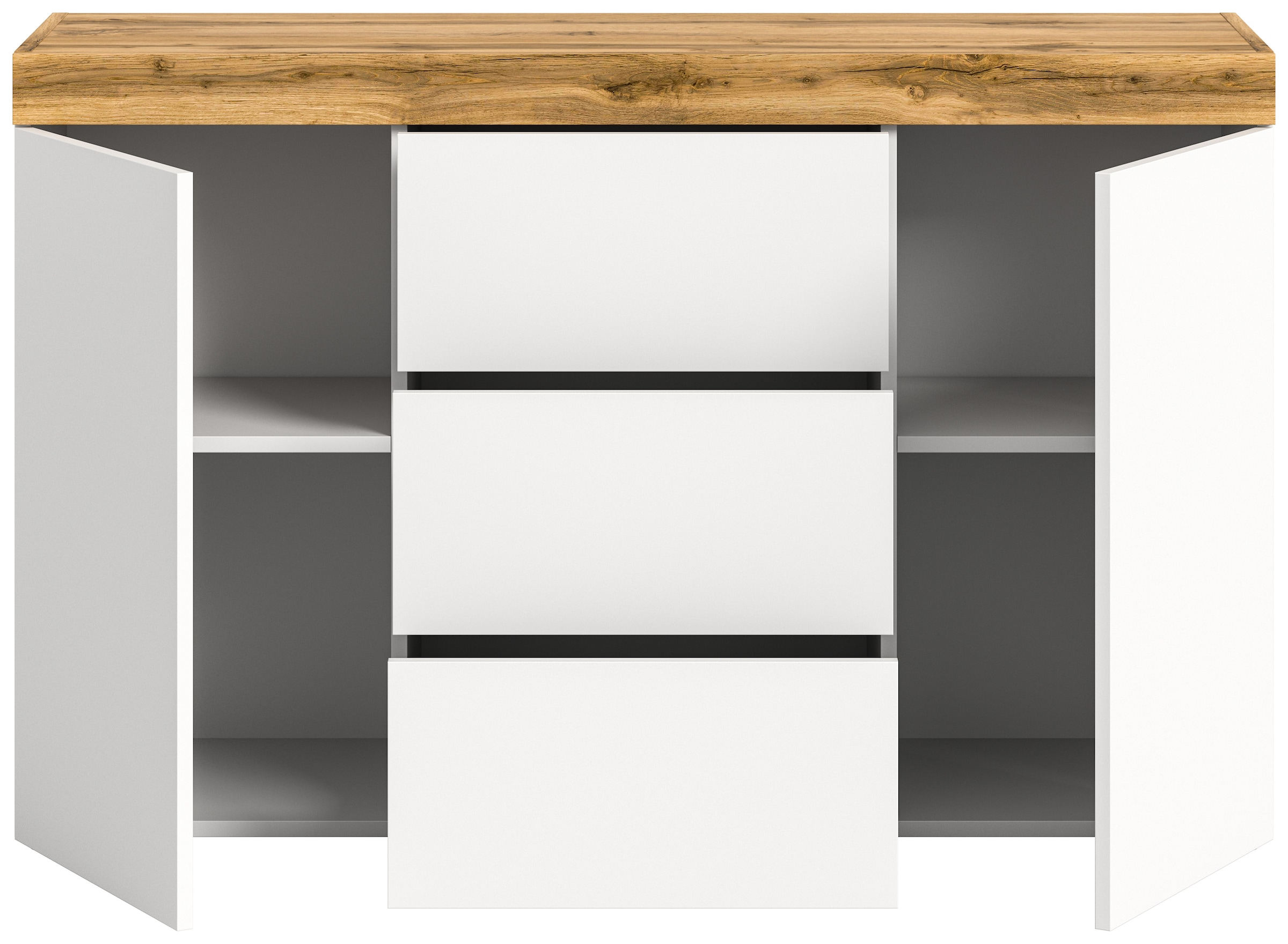INOSIGN Sideboard »MAMBO, TOPSELLER!, Breite 125 cm, 2 Türen, 3 Schubkästen«, 2-farbig, Türen mit push to open, grifflose Fronten, Anrichte, Schrank