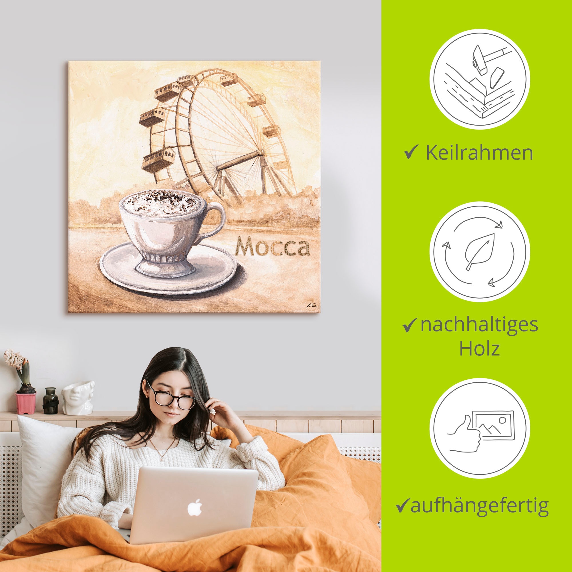 Artland Wandbild »Mocca in Wien«, Kaffee Bilder, (1 St.), als Leinwandbild, Wandaufkleber in verschied. Größen