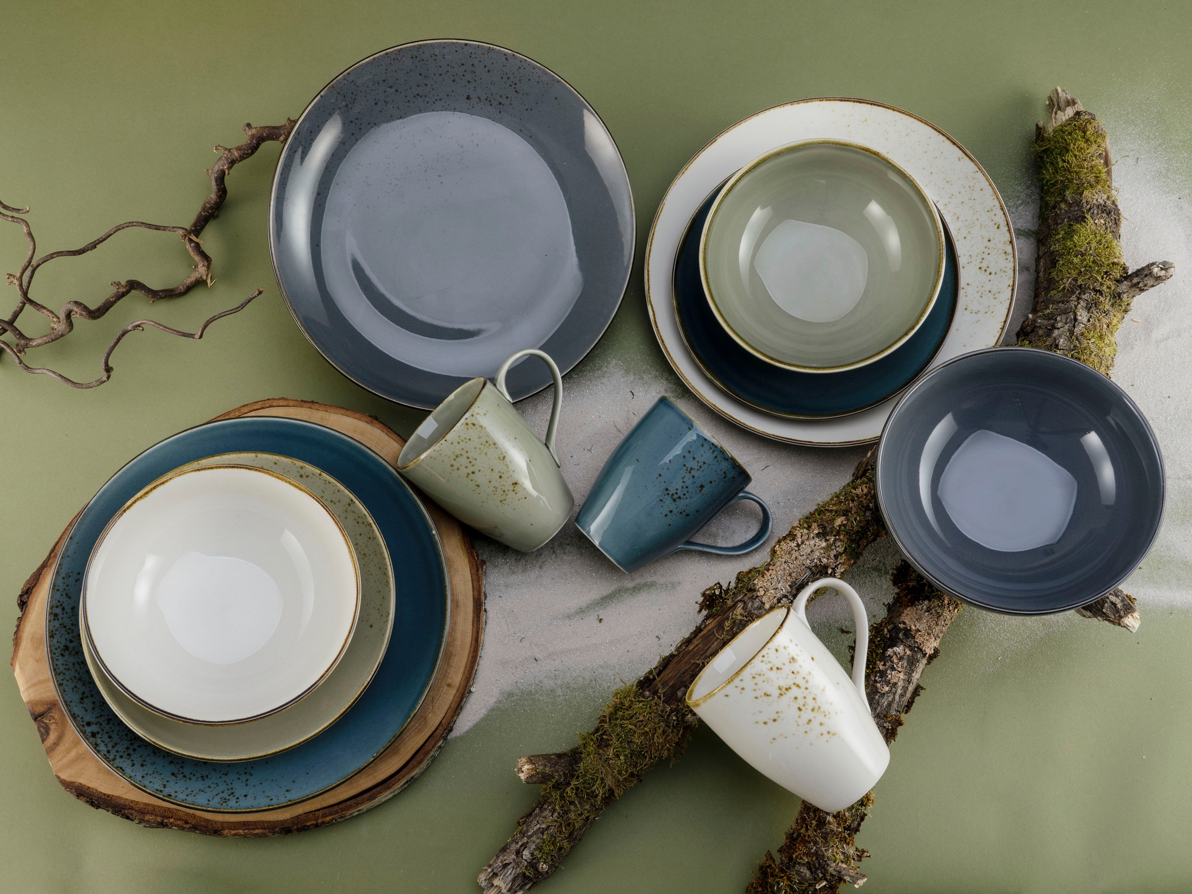 CreaTable Kombiservice »Geschirr-Set NATURE COLLECTION Nordic Style«, (Set, 16 tlg., Kaffeeservice und Tafelservice im Set, für 4 Personen), Service, handwerklicher Look, 16 Teile, für 4 Personen