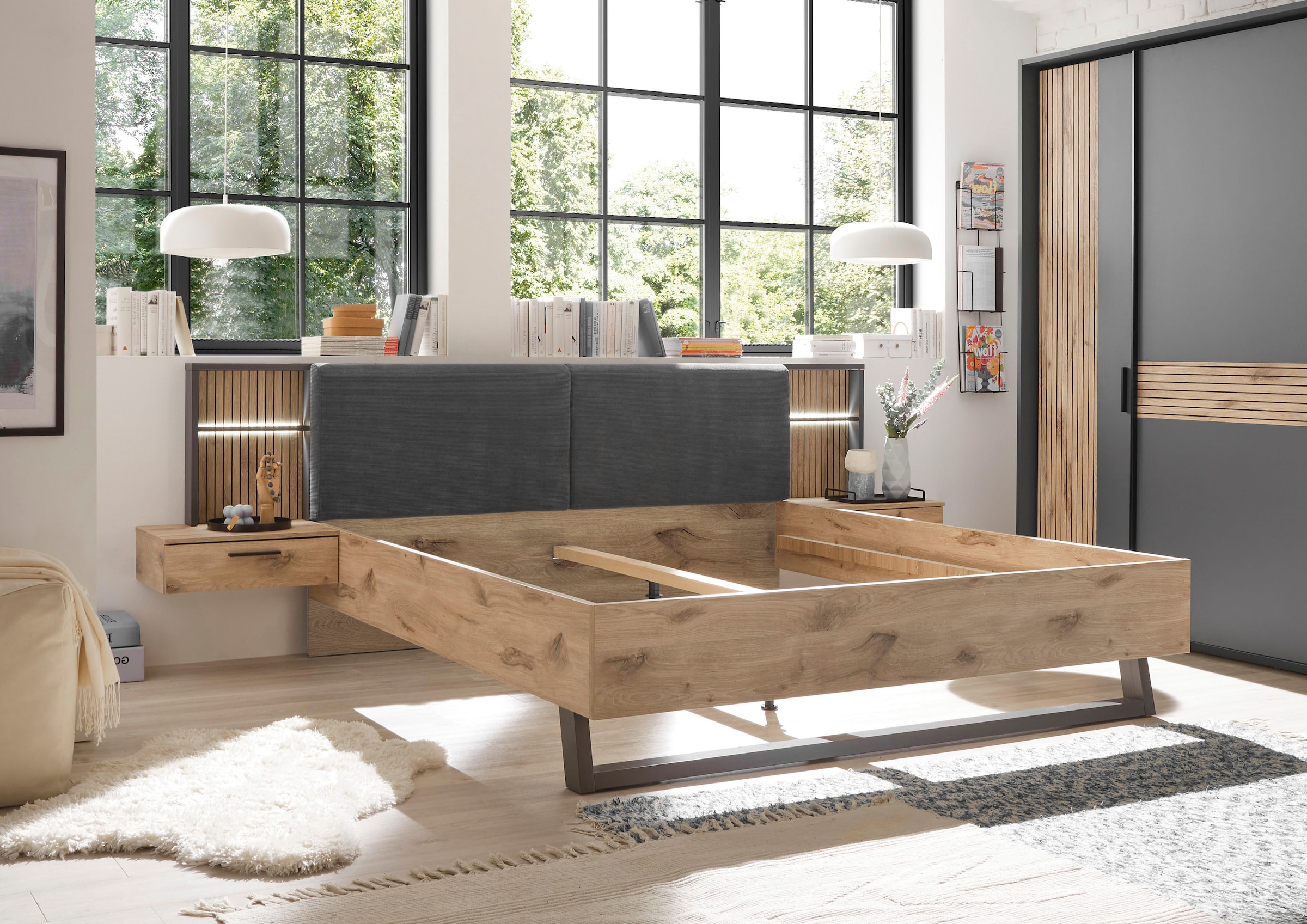 Schlafkontor Bettanlage »Daria Bett mit gepolstertem Kopfteil« inklusive Paneel mit Beleuchtung