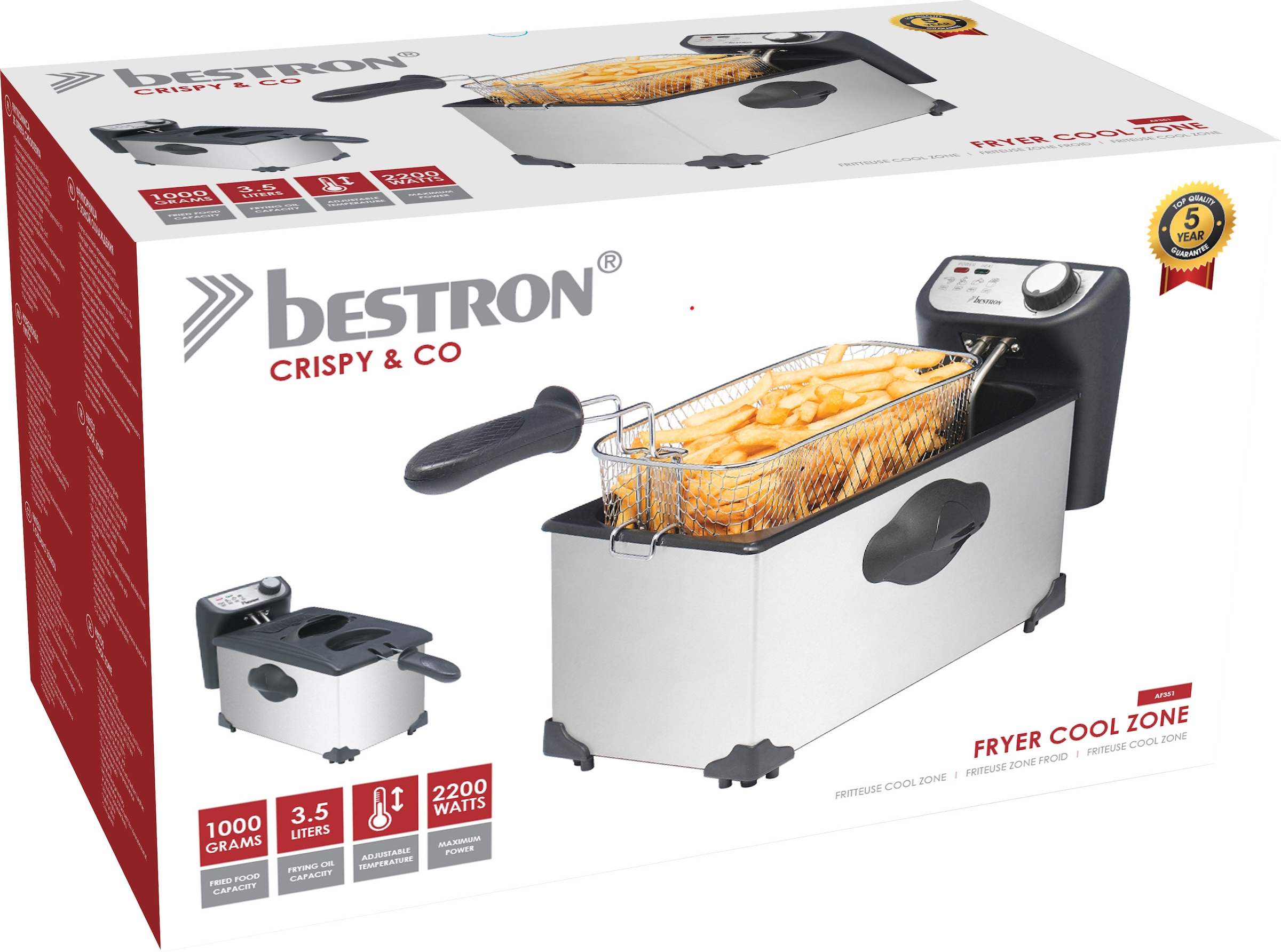 bestron Fritteuse »AF351«, 2000 W, 1 kg, 3,5 L, Kaltzonentechnologie, spülmaschinengeeignet