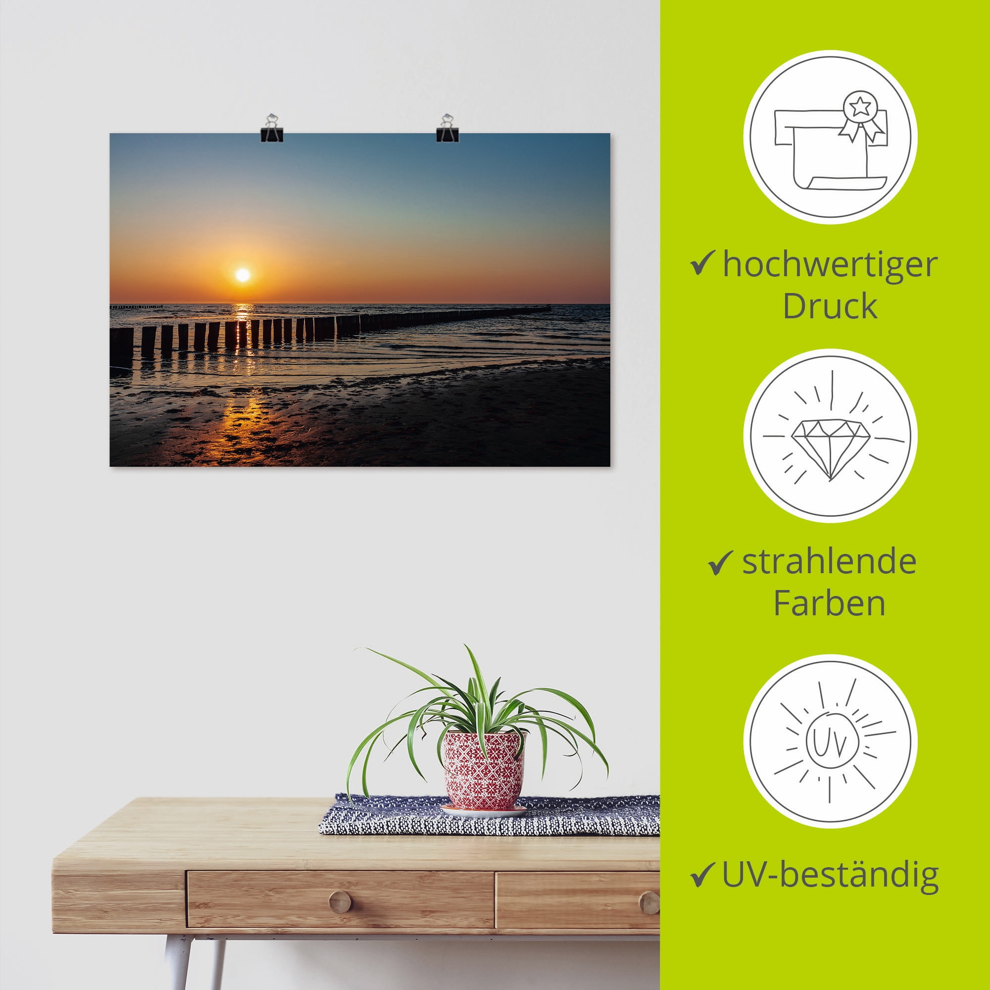 Artland Wandbild »Sonnenuntergang an Ostsee Insel Poel«, Bilder vom Sonnenuntergang & -aufgang (1 Stück), in vielen Größen & Produktarten - Alubild / Outdoorbild, Leinwandbild, Poster, Wandaufkleber / Wandtattoo auch für Badezimmer geeignet