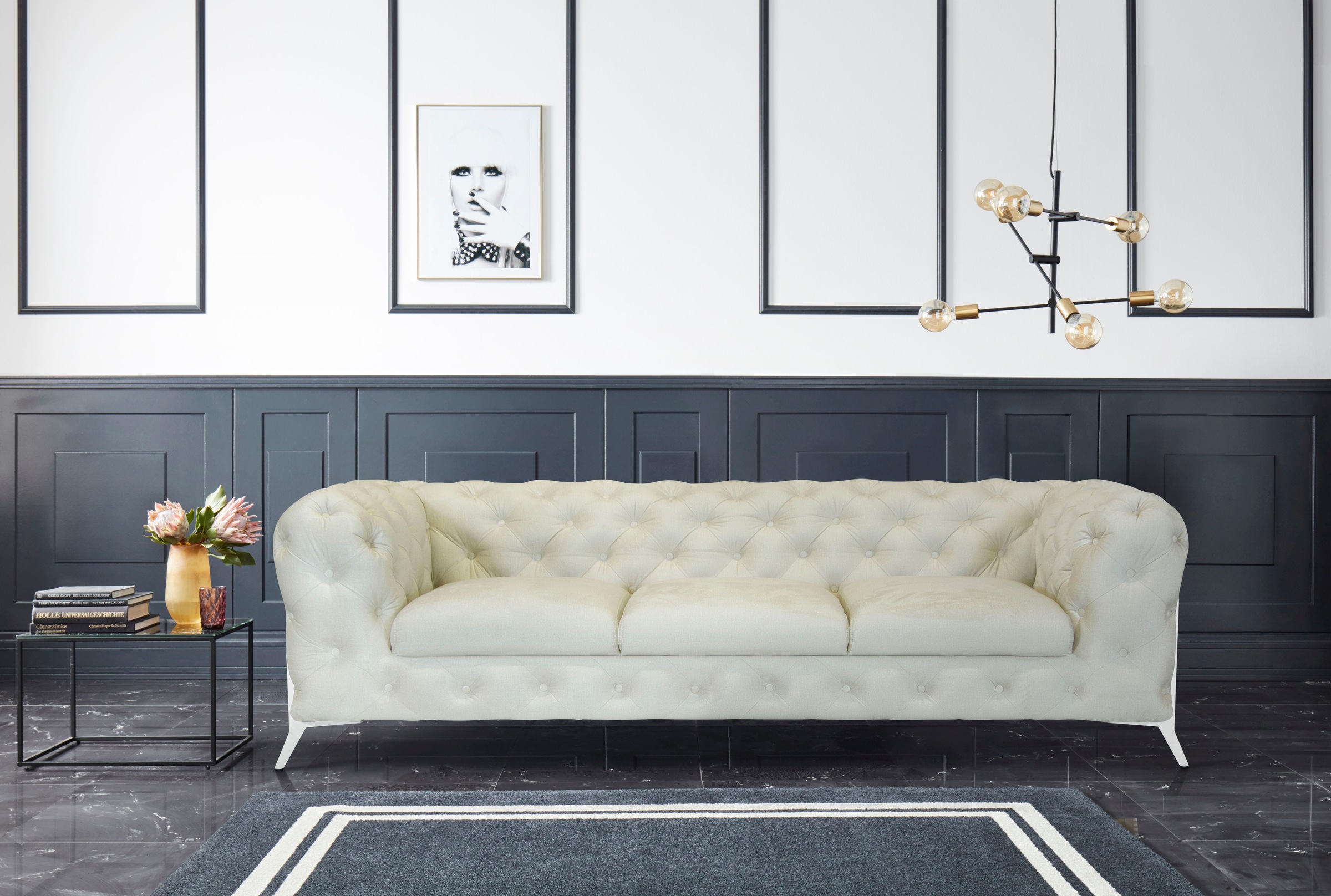 Leonique Chesterfield-Sofa »Amaury«, aufwändige Knopfheftung, moderne Chesterfield Optik, Fußfarbe wählbar