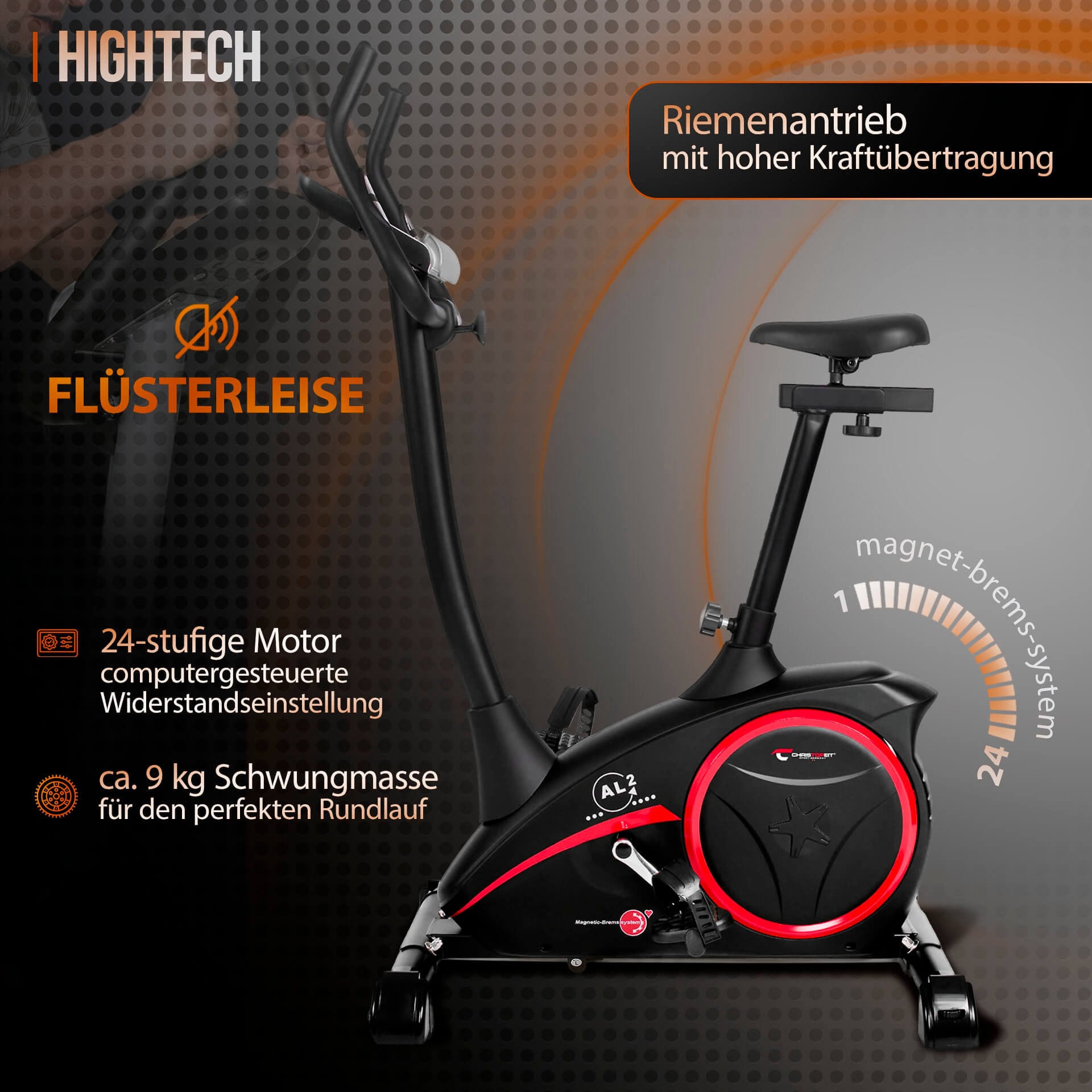 Christopeit Sport® Ergometer »AL 2«, (mit Tablet-Halterung), Schwungmasse ca. 9 kg, 24 Widerstandsstufen