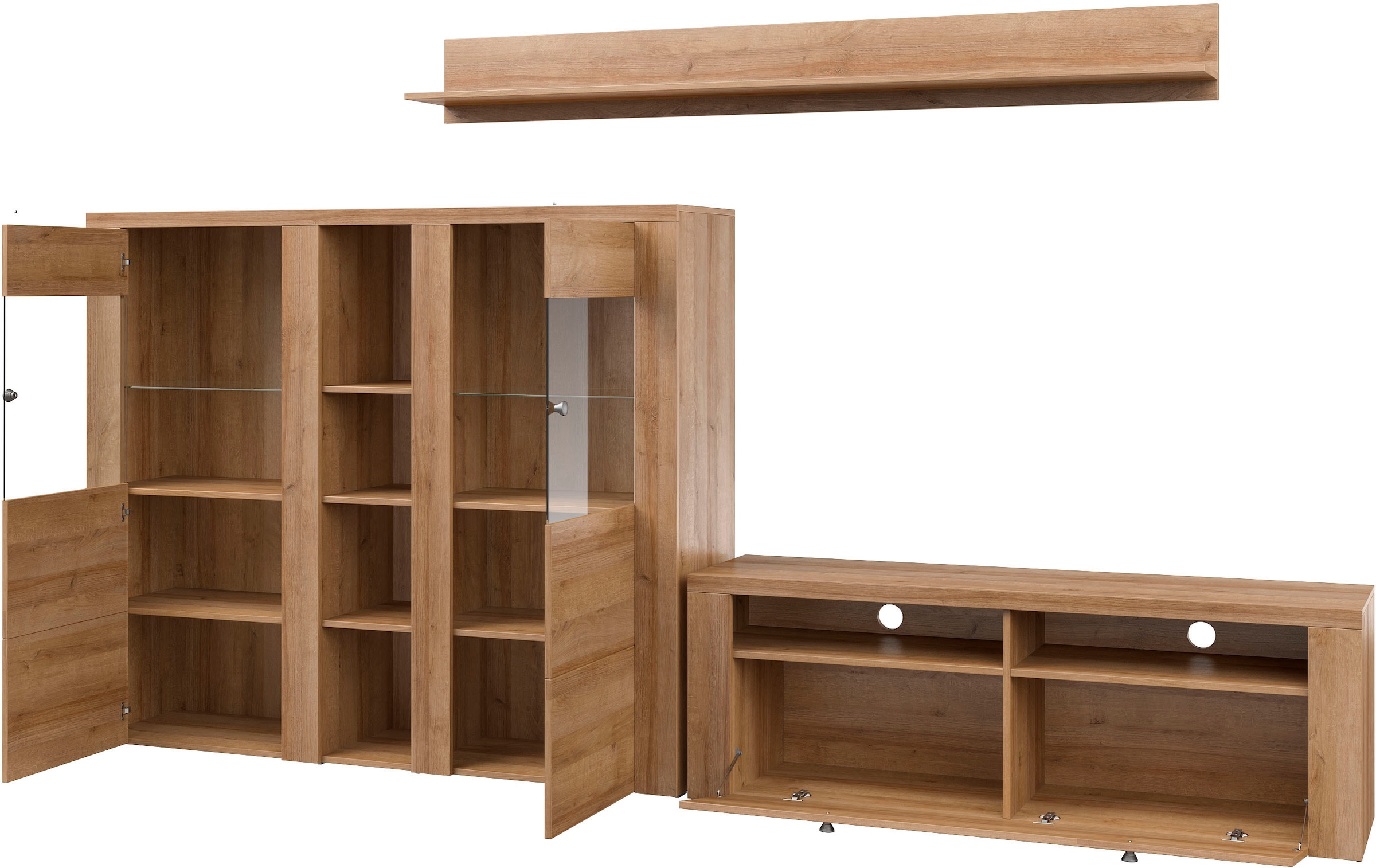Home affaire Wohnwand »Larona, Wohnwand, Set 3 teilig,«, (3 St.), Wohnzimmer Set bestehend aus 1 TV-Board, 1 Highboard,1 Wandregal
