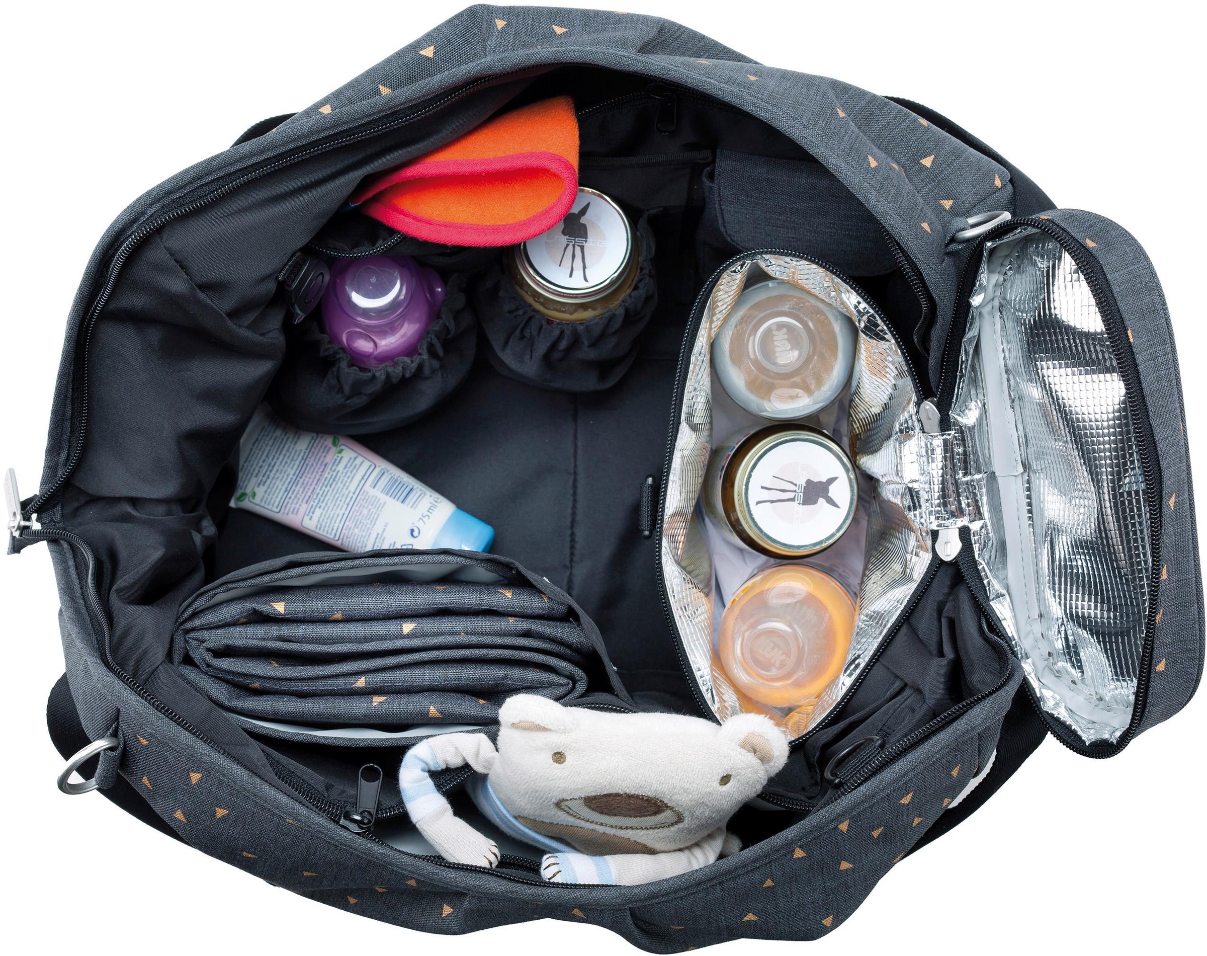 LÄSSIG Wickeltasche »Casual, Twin Bag Triangle, Dark Grey«, mit Rucksackfunktion und Wickelunterlage; PETA-approved vegan