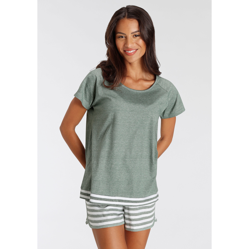 VIVANCE DREAMS Shorty 2 Stk. tlg., mit Streifen-Details khaki geringelt 52/54 52/54 Shorty in Melange-Optik