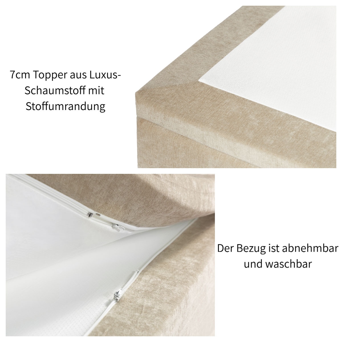 OTTO home Boxspringbett »VIVIANNE, Polsterbett mit 7-Zonen-Taschenfederkernmatratze H3« inkl. 7 cm Komfortschaum-Topper, Chenille-Bezug, 140- oder 180x200 cm