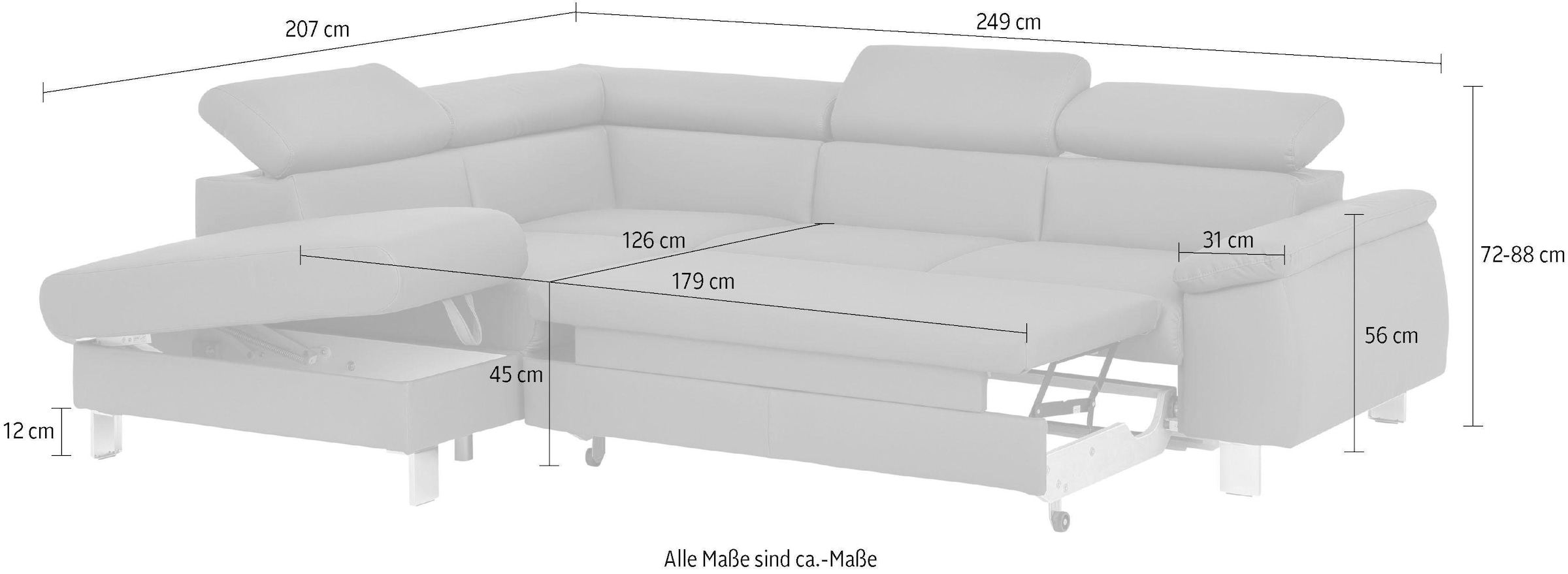COTTA Polstergarnitur »Komaris«, (Set), Set: bestehend aus Ecksofa und Hocker, Kopfteilverstellung