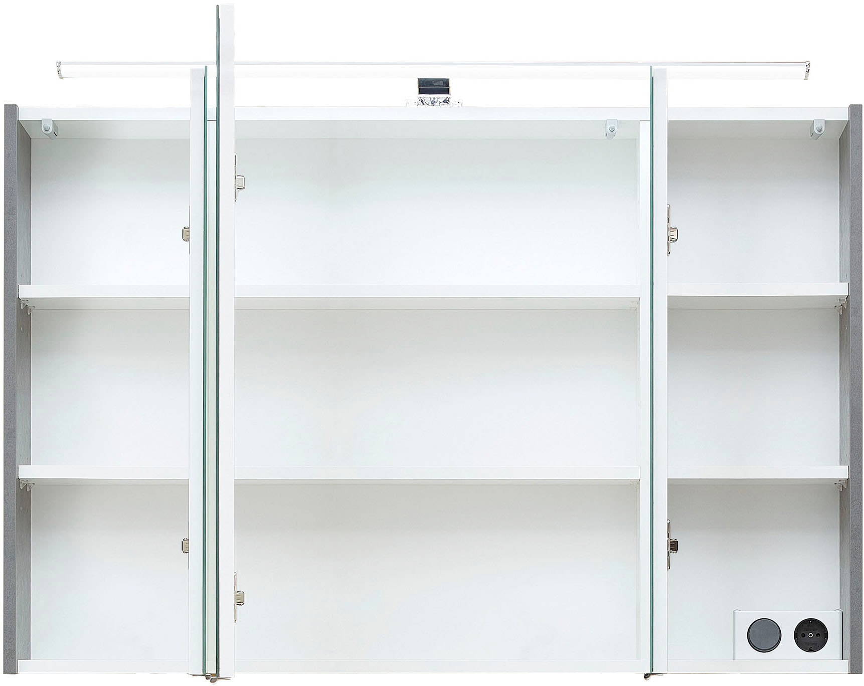 Saphir Badezimmerspiegelschrank »Quickset 945 Badschrank, 3 Spiegeltüren, 6 Einlegeböden, 105 cm breit«, inkl. LED-Beleuchtung, Türdämpfer, Schalter-/Steckdosenkombination