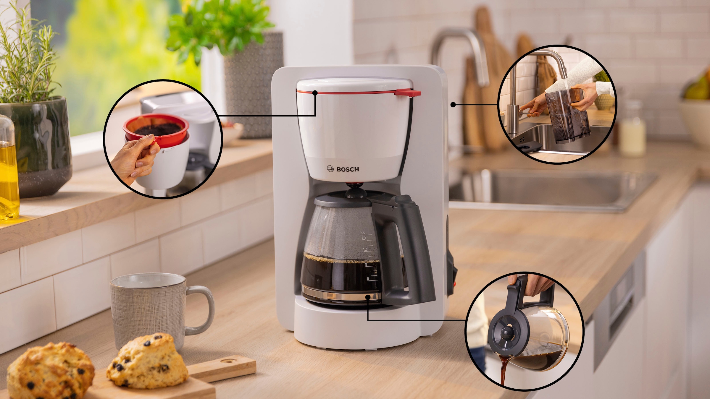 BOSCH Filterkaffeemaschine »MyMoment TKA2M111«, 1,25 l Kaffeekanne, Papierfilter, 1x4, für 10-15 Tassen, Glaskanne, 40min Warmhaltefunktion, 1200 W