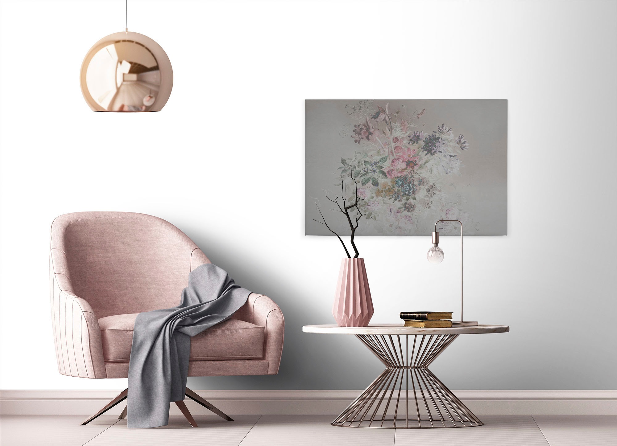 A.S. Création Leinwandbild »bouquet pastel«, Kunst-Blumen-Kinder, (1 St.), Keilrahmen Blumen Floral Grau Pastel Leinwand-Bild Wohnzimmer modern