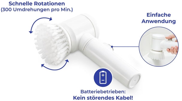 Maximex Reinigungsbürsten-Set »3-in1«, Set, 4 St., aus Kunststoff, elektrische Reinigungsbürste, 3 Aufsätze, batteriebetrieben, kabellos