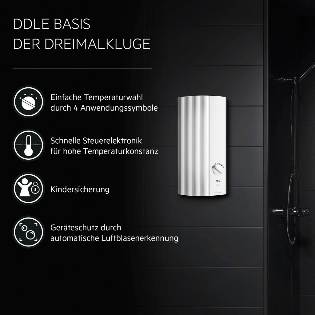 AEG Komfort-Durchlauferhitzer »DDLE Basis 18/21/24 kW, stufenlose Temperaturwahl«, Temperatureinstellung mit Anwendungssymbolen