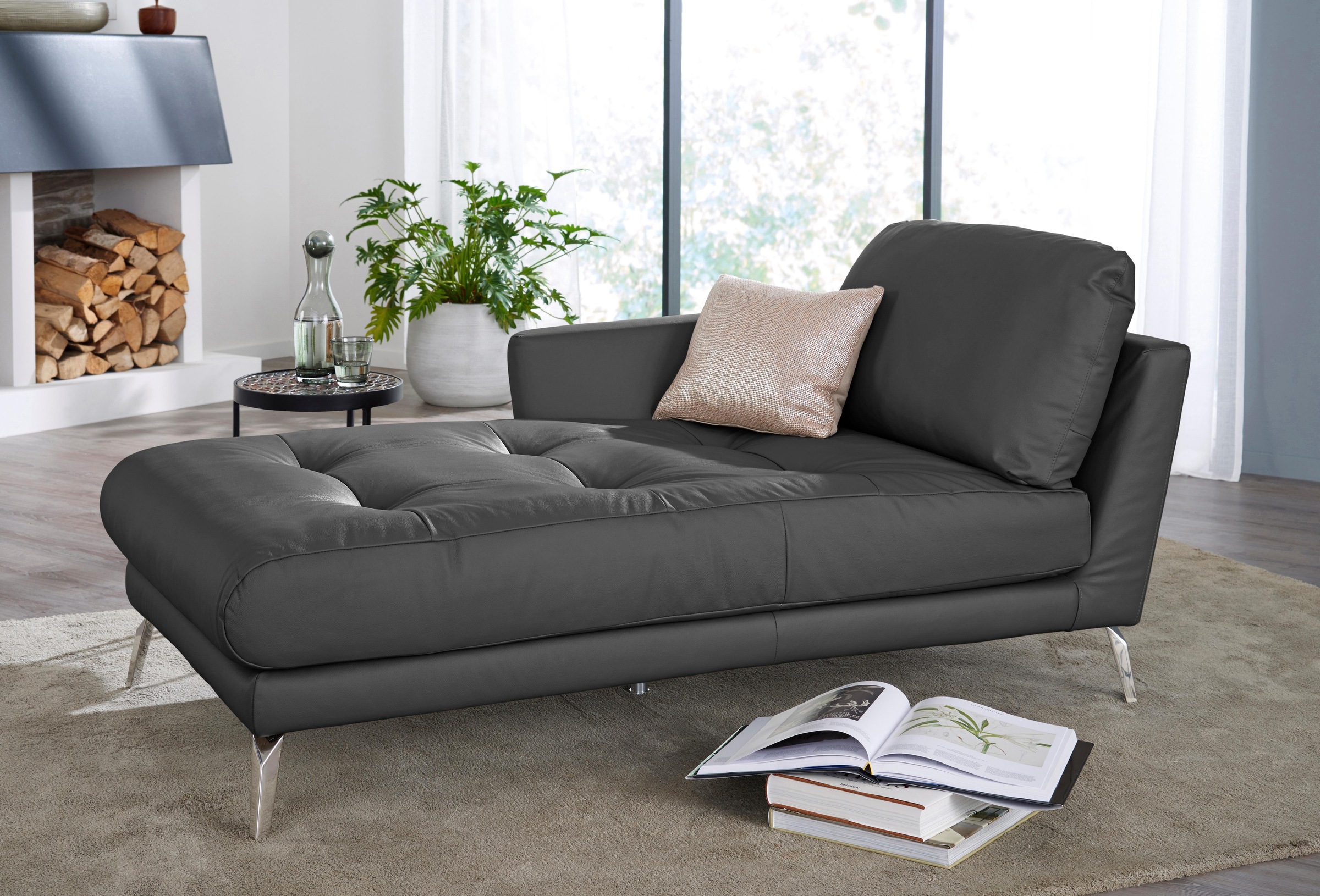 W.SCHILLIG Chaiselongue »softy«, mit dekorativer Heftung im Sitz, Füße Chrom glänzend
