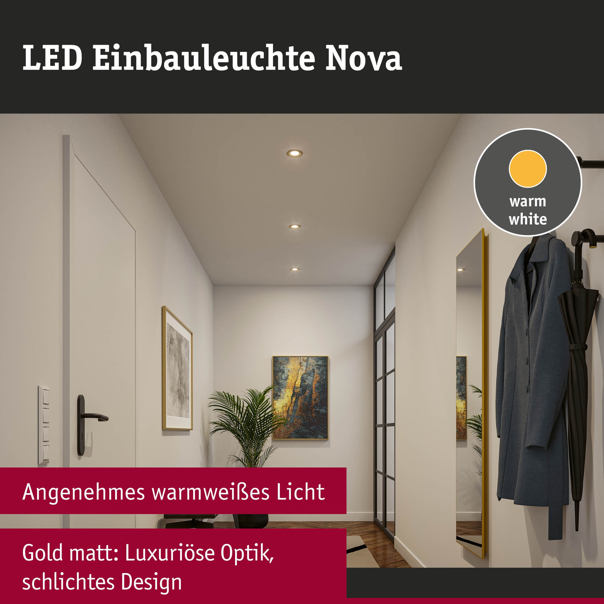 Paulmann LED Einbauleuchte »LED Einbauleuchte Nova Coin rund 84mm 50° Coin Gold matt«, 3 flammig, Leuchtmittel LED-Modul | LED fest integriert