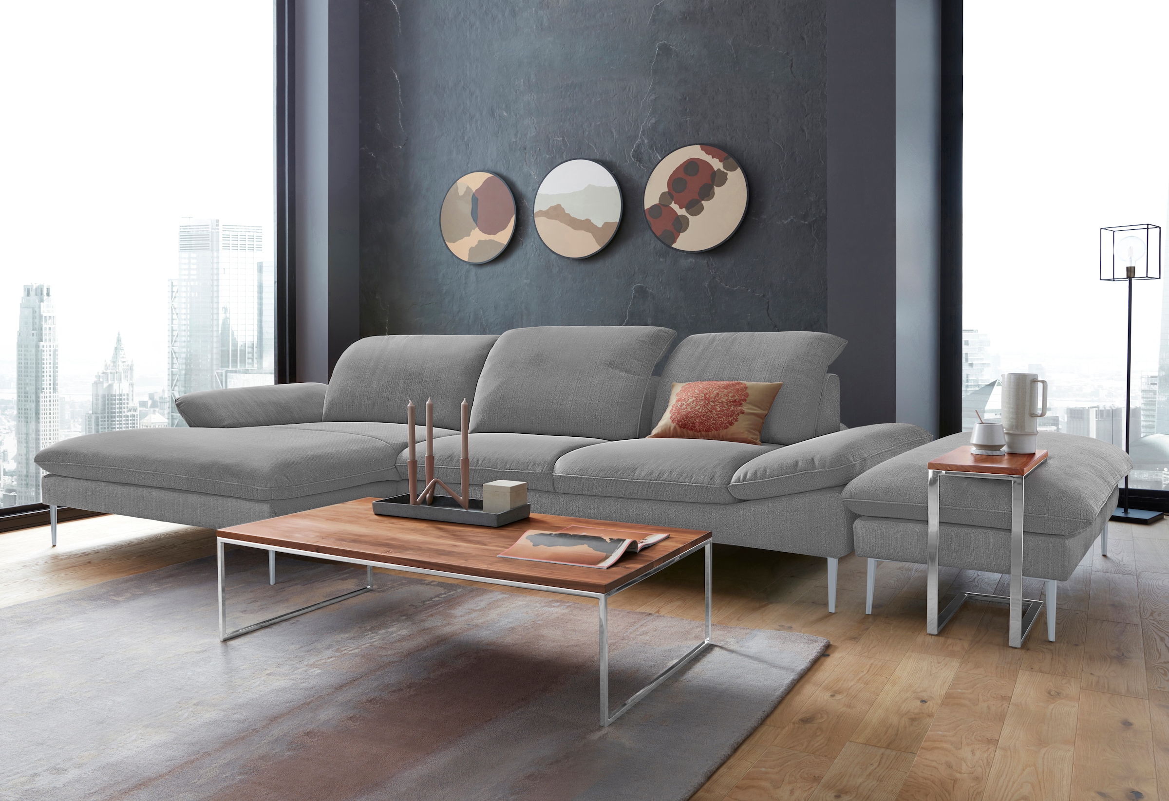 W.SCHILLIG Ecksofa »enjoy&MORE, Designsofa, bequem, zeitlos und elegant, L-Form«, mit Sitztiefenverstellung, Füße silber matt, Breite 340 cm