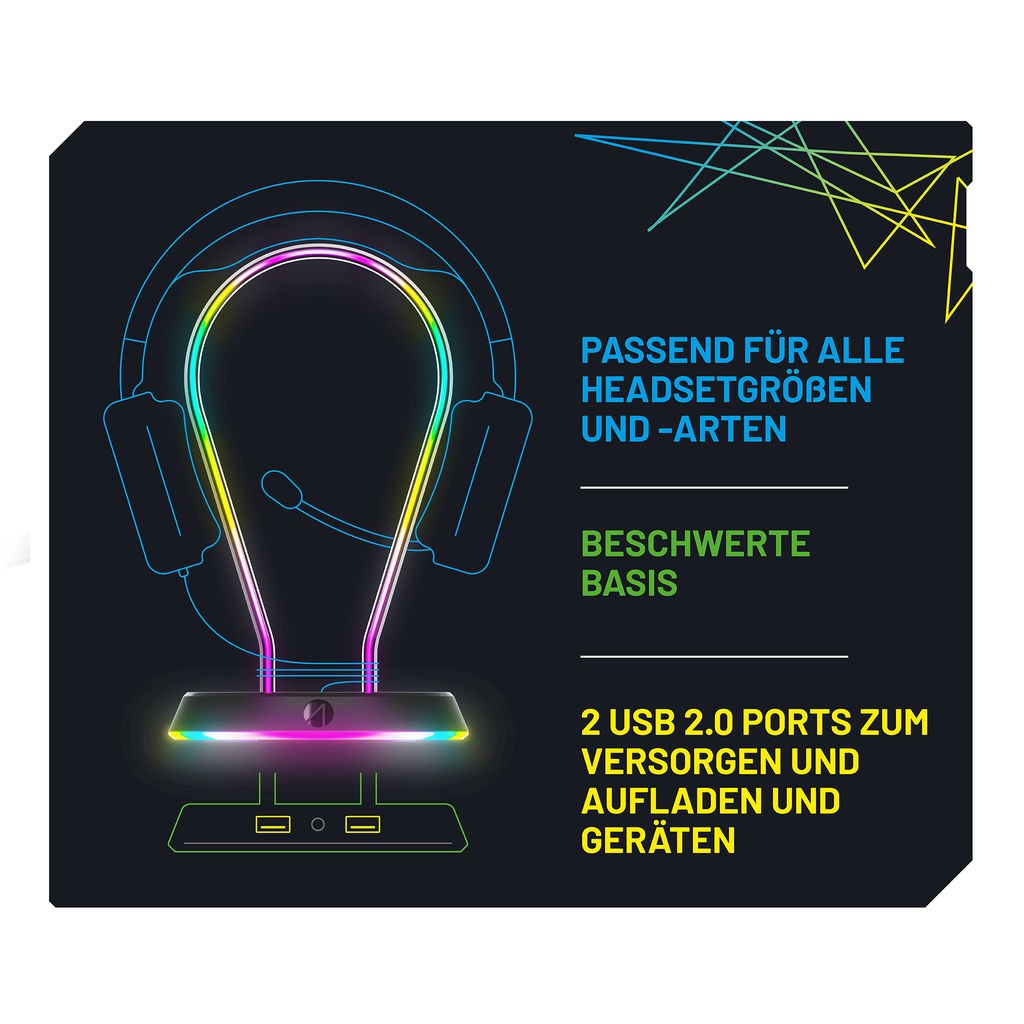 Stealth Gaming-Headset Zubehör »LED Headset Ständer mit USB Ports«, 12 RGB Beleuchtungseffekte