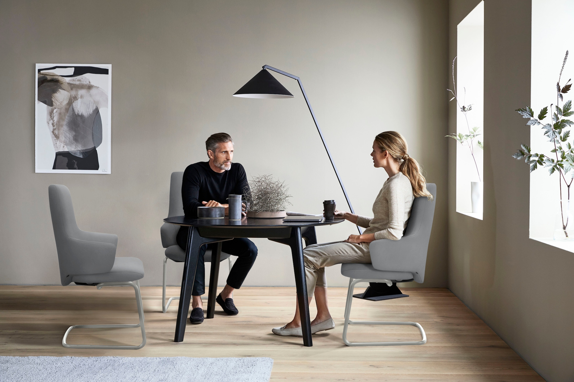 Stressless® Polsterstuhl »Laurel«, Microfaser DINAMICA, High Back mit Armlehne, Größe L, mit Beinen aus Stahl in Chrom